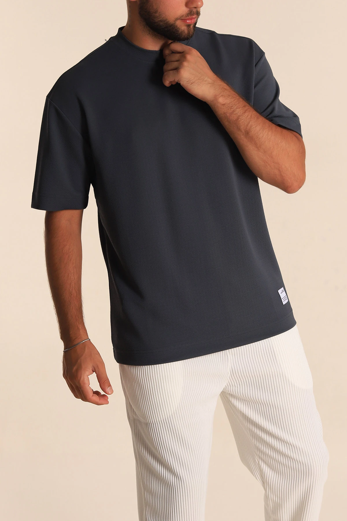 Antrasit Oversize Jakarlı Basic Erkek Tişört 285795