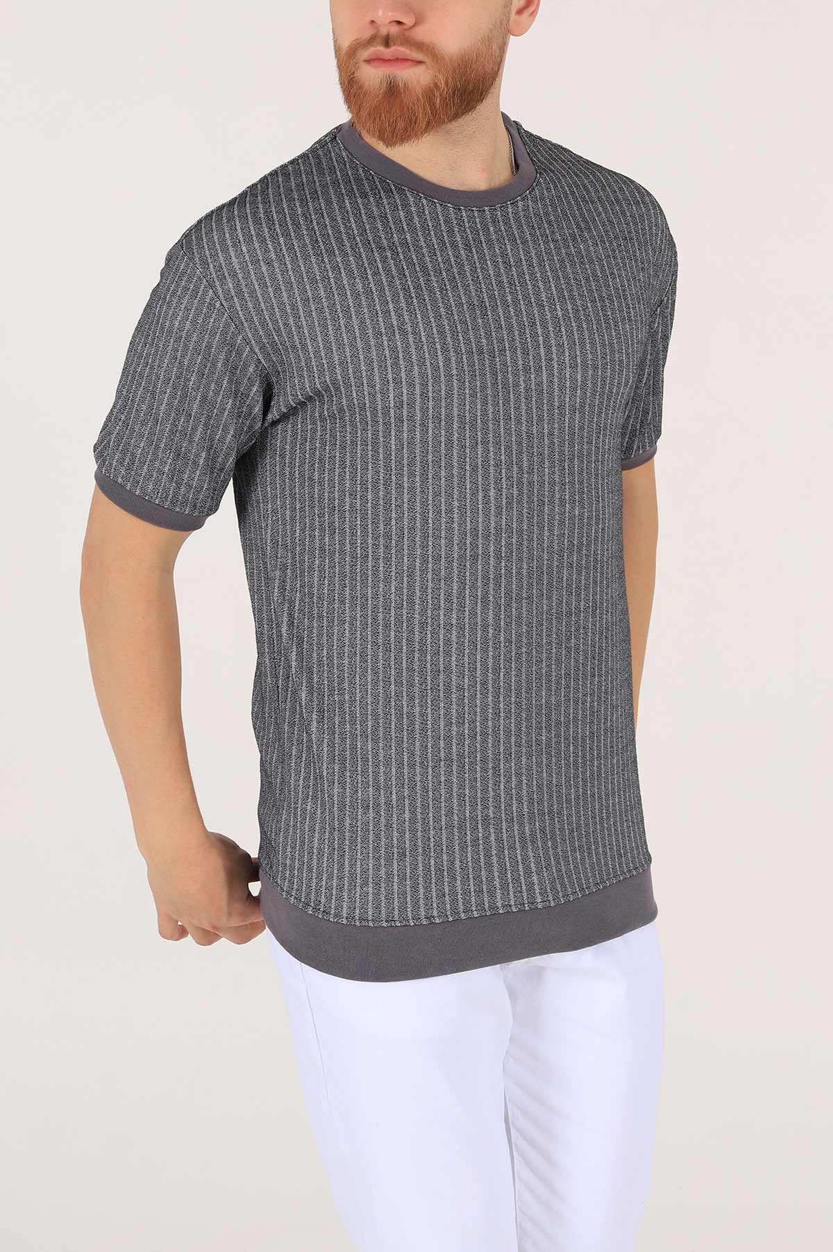 Antrasit Oversize Kolları Lastikli Erkek Tişört 174385