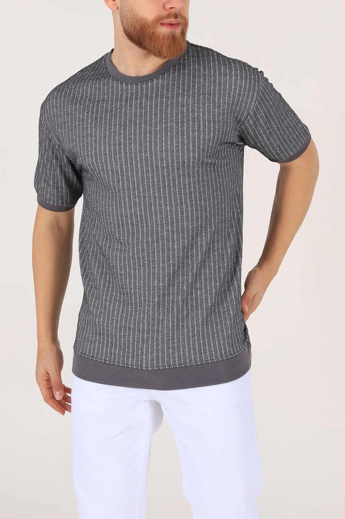 Antrasit Oversize Kolları Lastikli Erkek Tişört 174385