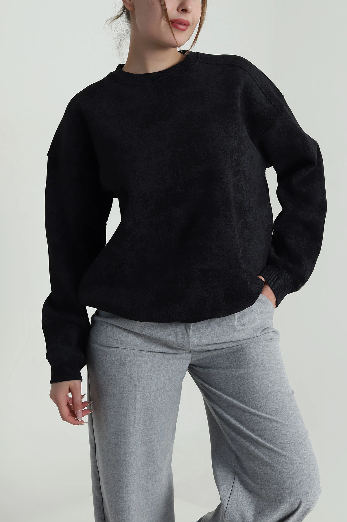 Antrasit Oversize Şardonlu Üç İp Kadın Sweat 486705