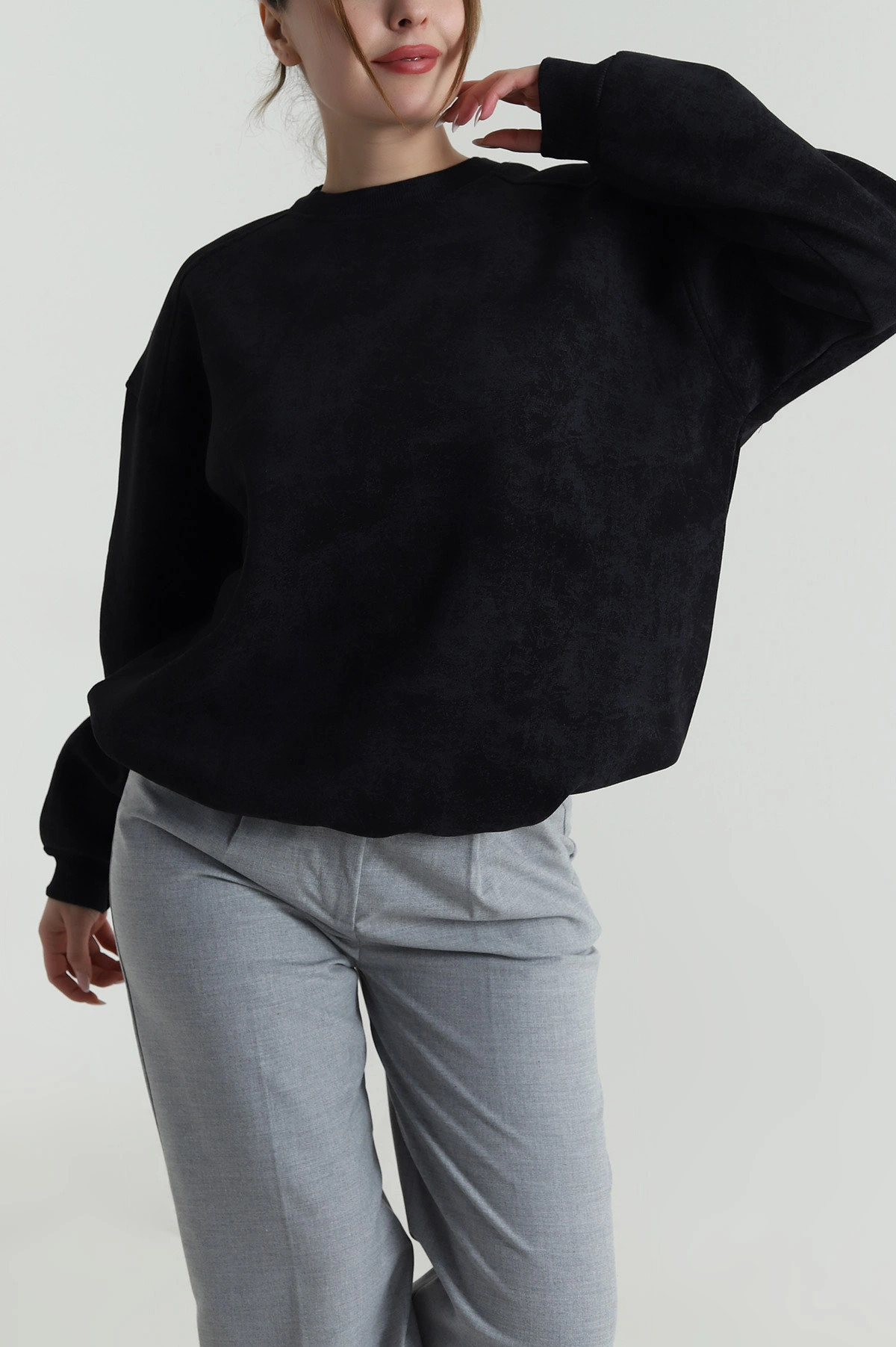 Antrasit Oversize Şardonlu Üç İp Kadın Sweat 486705