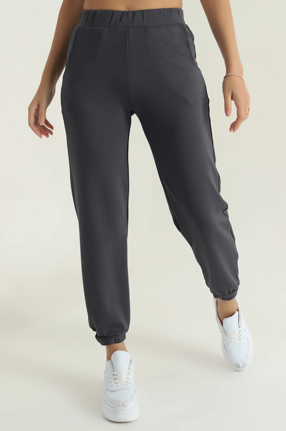 Antrasit Paça Çıtçıtlı Modal Kadın Pantolon 381466