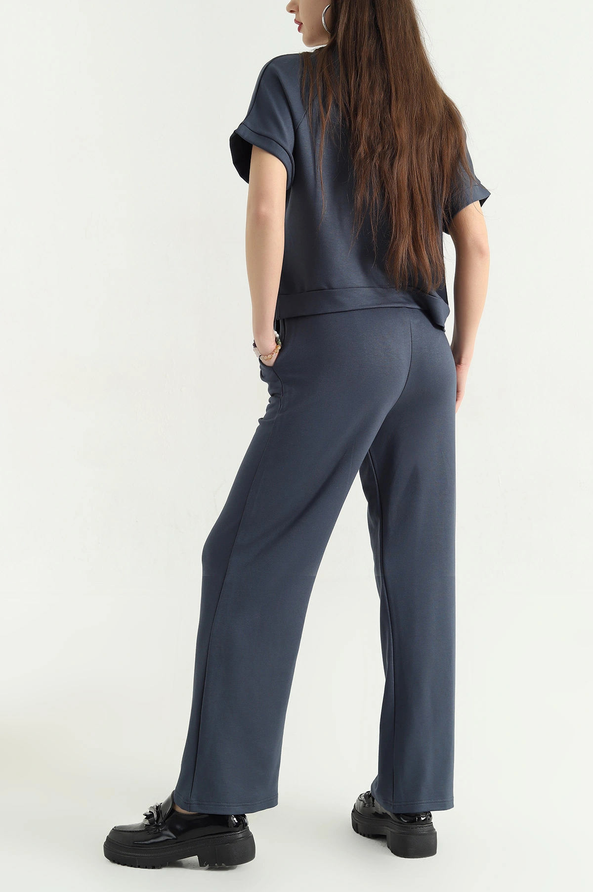 Antrasit Pantolon Bluz Kristal Bayan İkili Takım 337804