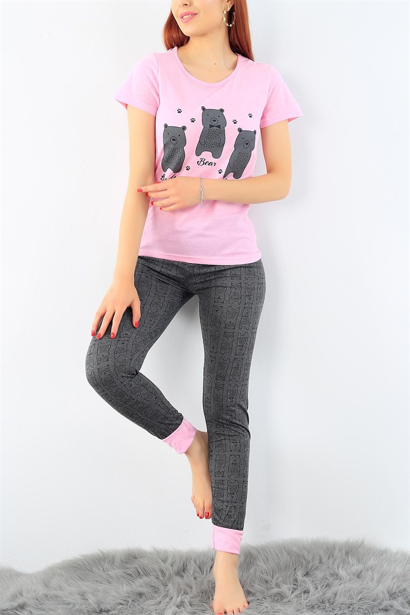 Antrasit Pembe Baskılı Bayan Pijama Takımı 32312