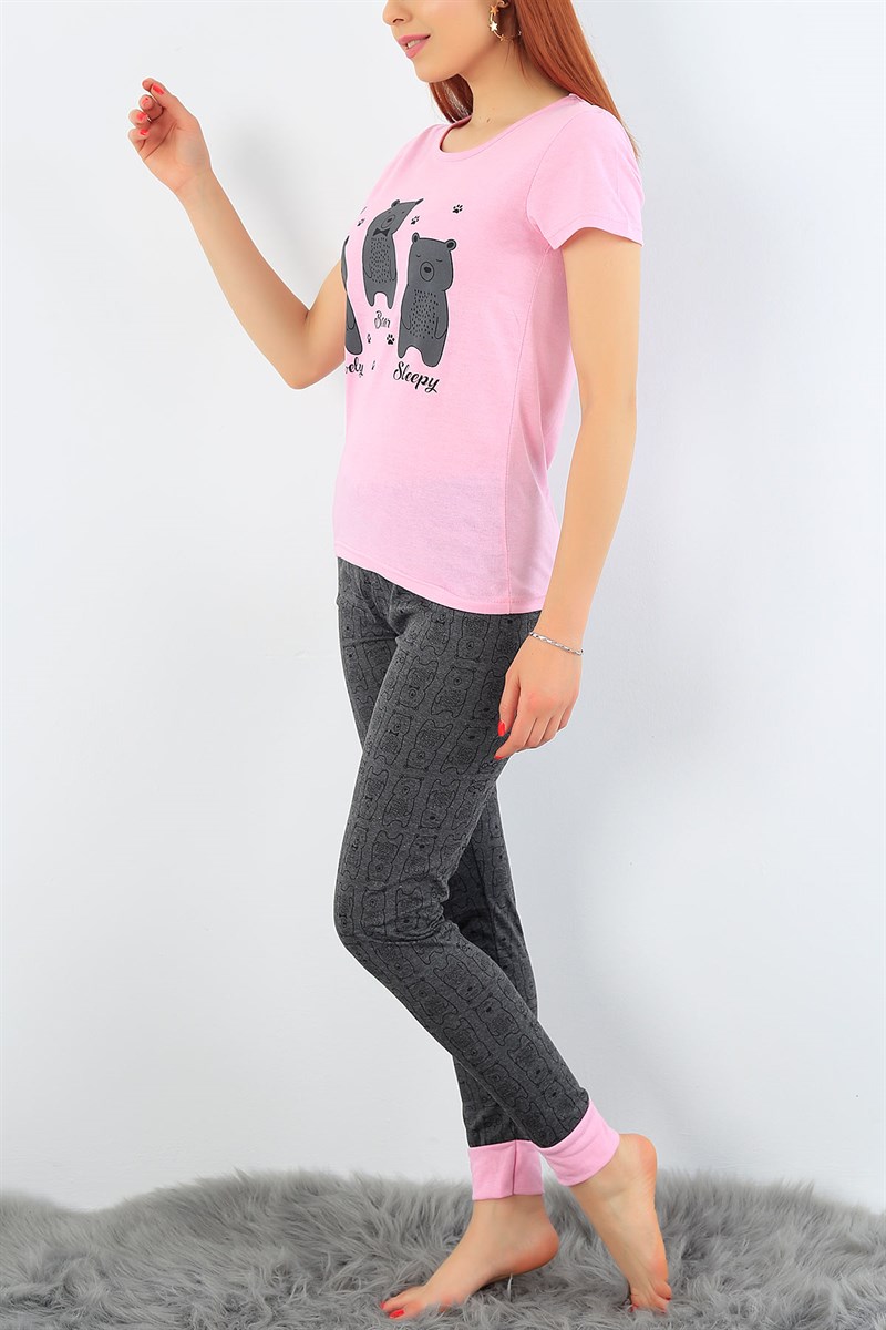Antrasit Pembe Baskılı Bayan Pijama Takımı 32312