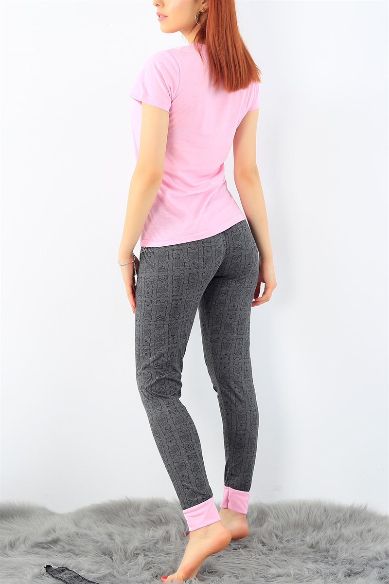 Antrasit Pembe Baskılı Bayan Pijama Takımı 32312