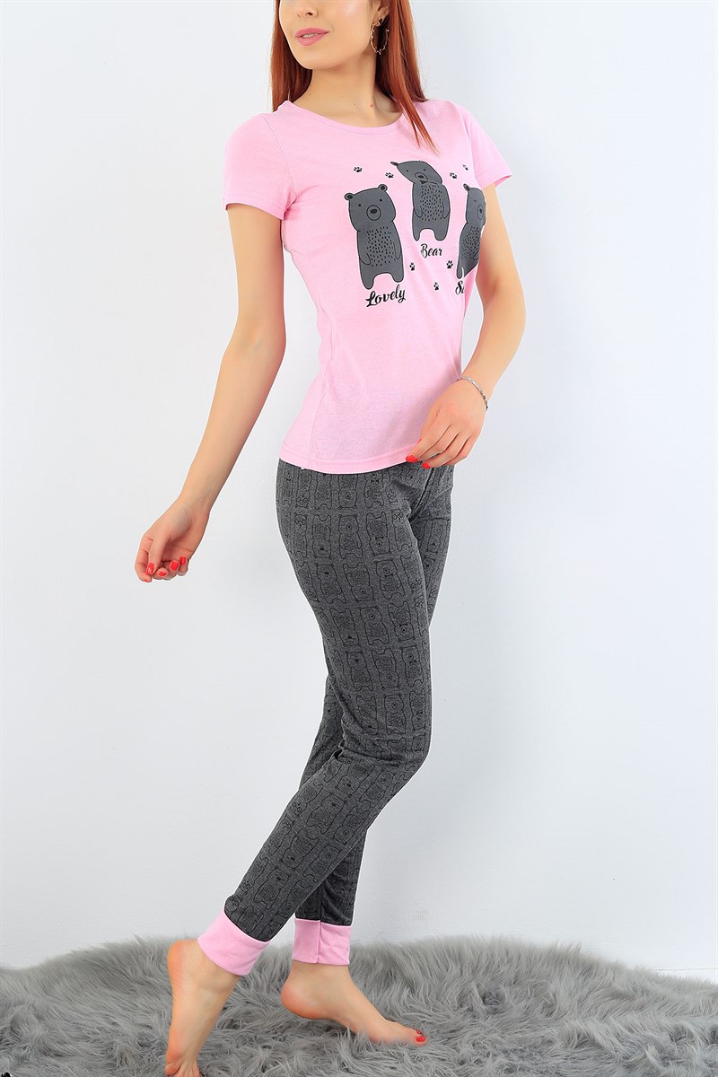 Antrasit Pembe Baskılı Bayan Pijama Takımı 32312