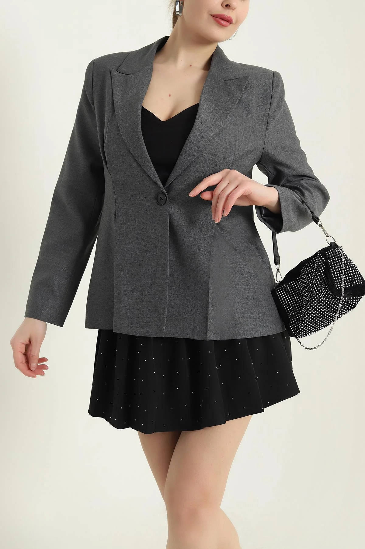 Antrasit Pileli Bezayağı Blazer Kadın Ceket 431010
