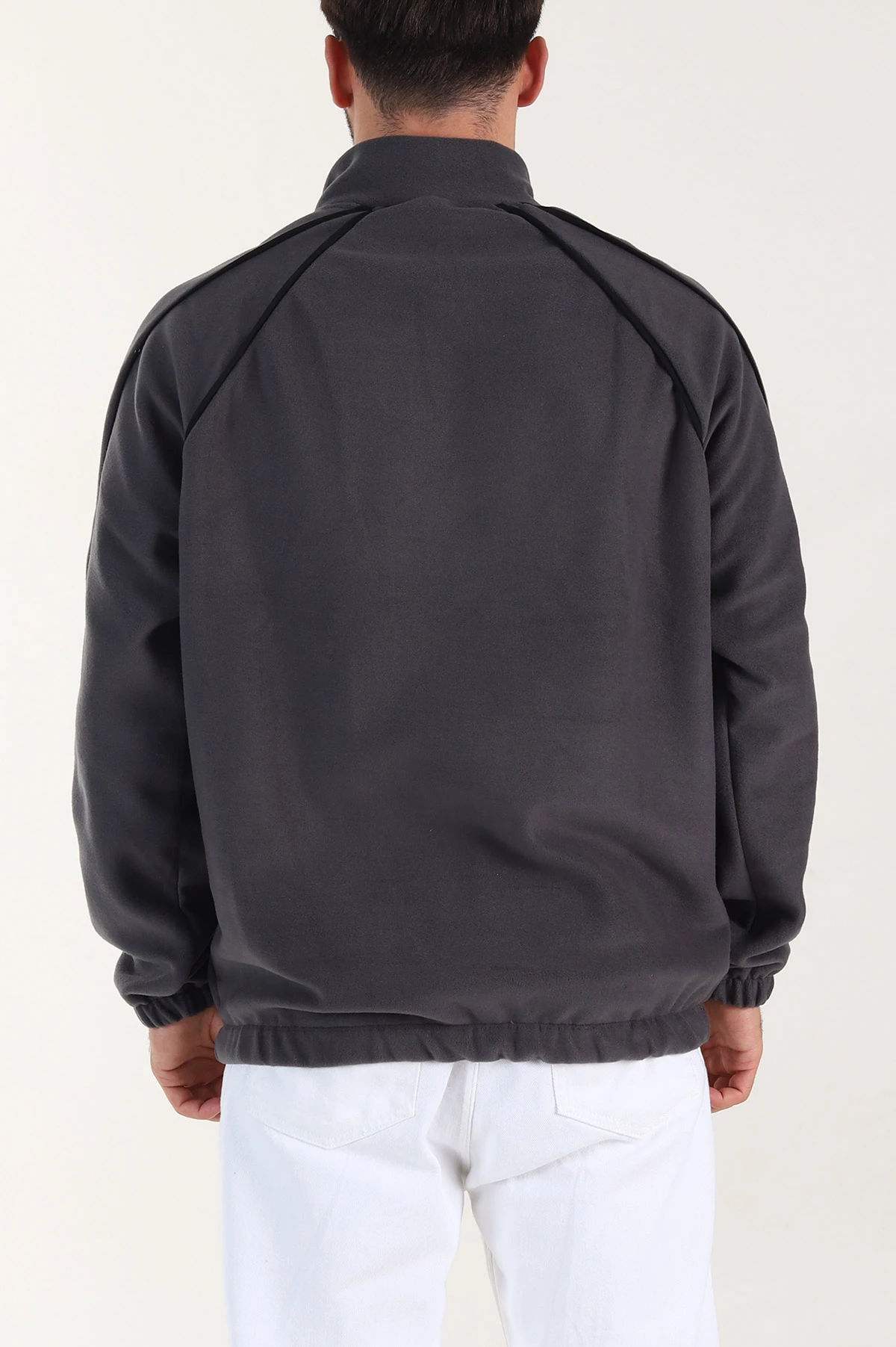 Antrasit Polar Kumaş Yarım Fermuarlı Yazı Detaylı Erkek Sweatshirt 408548