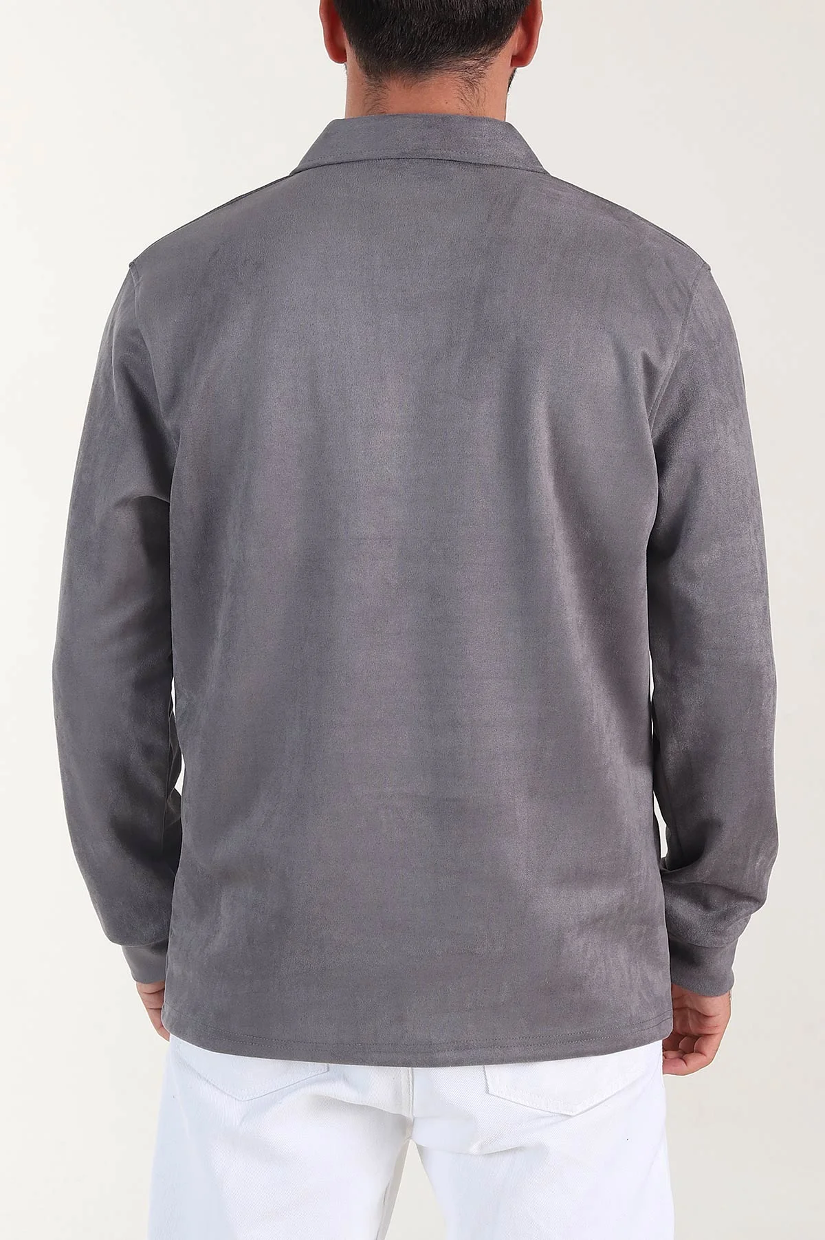 Antrasit Polo Yaka Düğmeli Nakış Detaylı Erkek Sweatshirt 404863