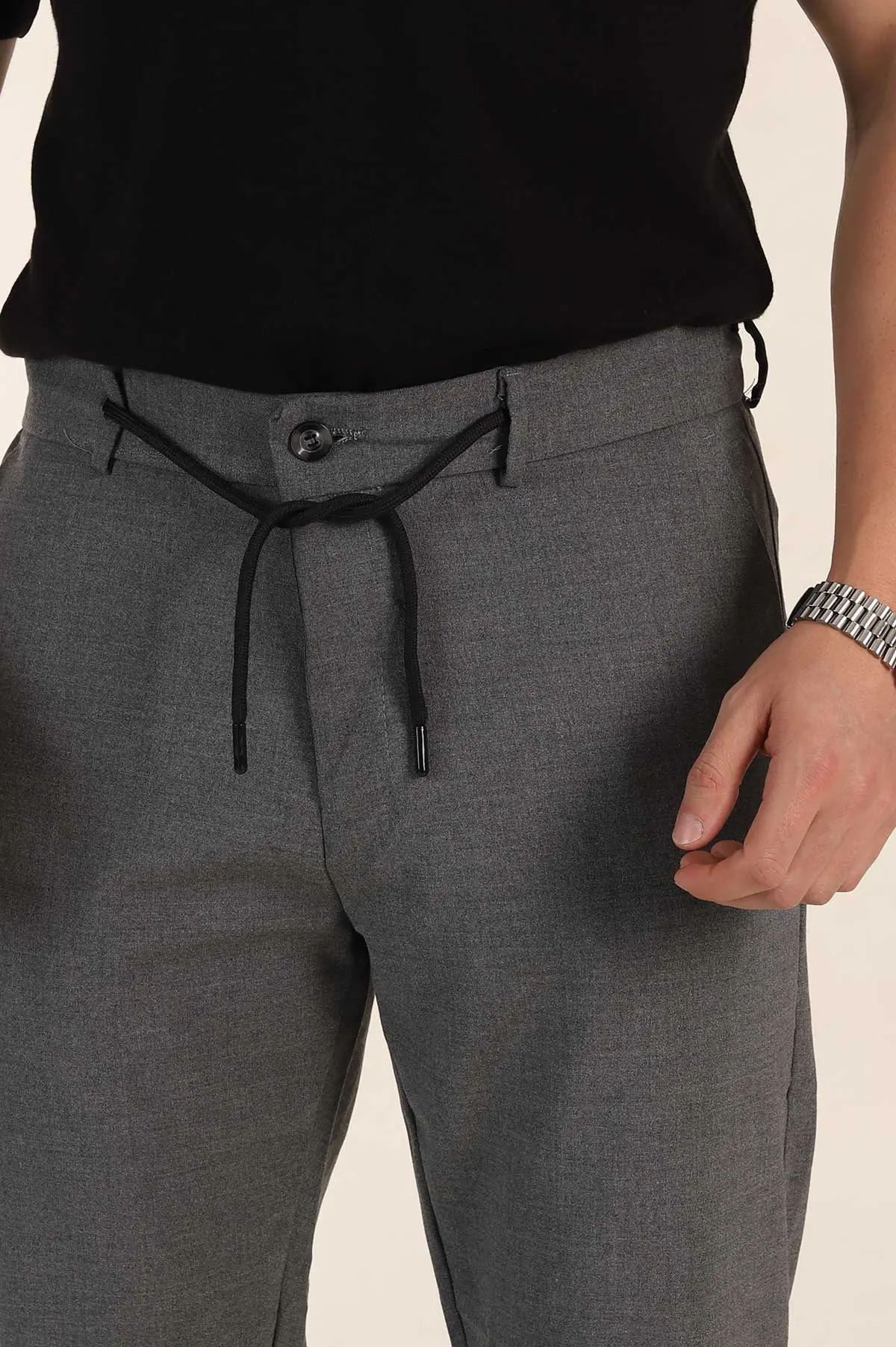 Antrasit Regular Fit Bel Arkası Lastikli Duble Paça  Erkek Kumaş Pantolon 366302