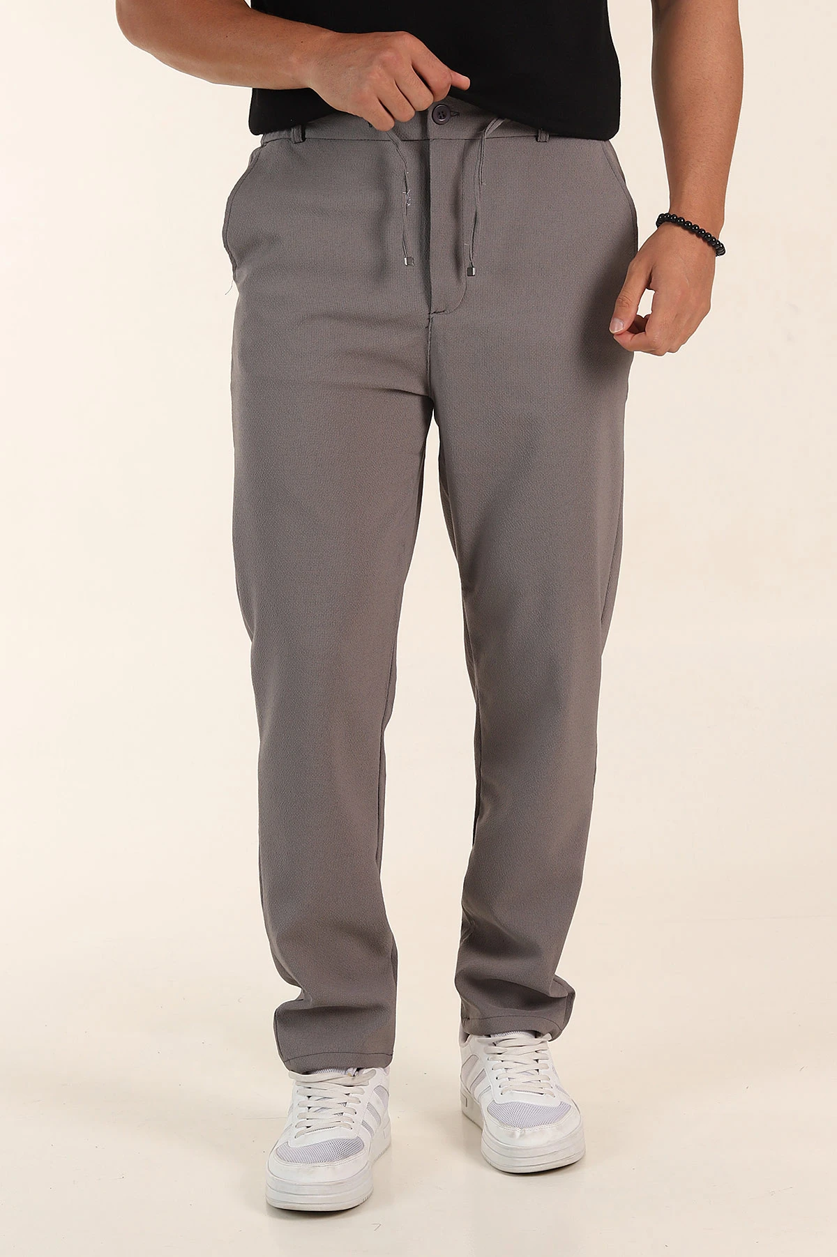 Antrasit Regular Fit Dokulu Bel Lastikli Erkek Pantolon 382284