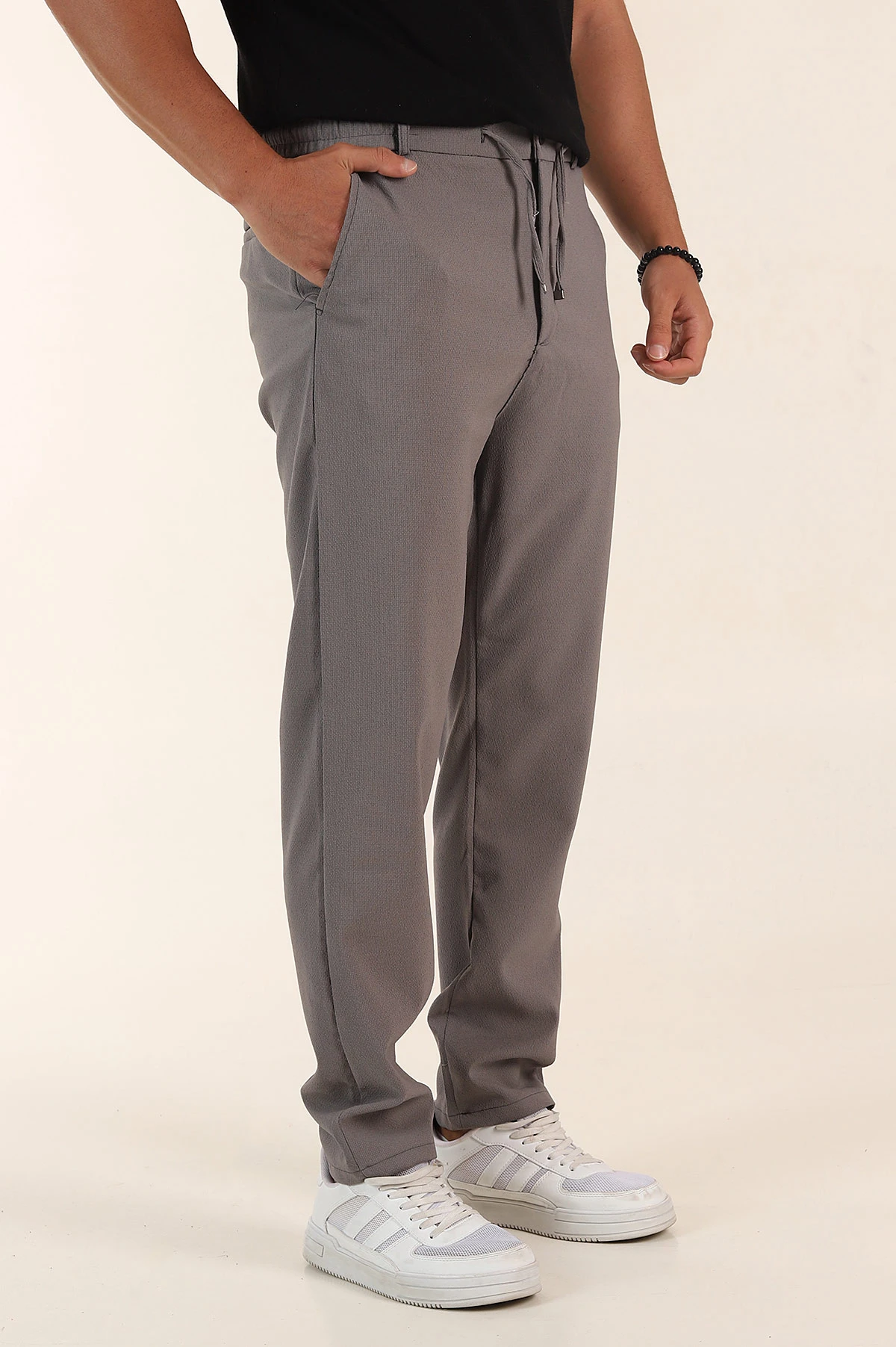 Antrasit Regular Fit Dokulu Bel Lastikli Erkek Pantolon 382284