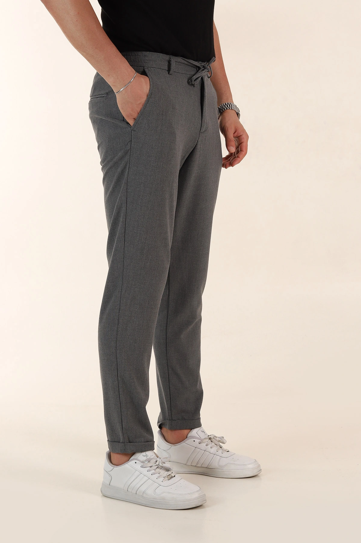 Antrasit Relaxed Fit Bel Bağlamalı Duble Paça Erkek Kumaş Pantolon 368386