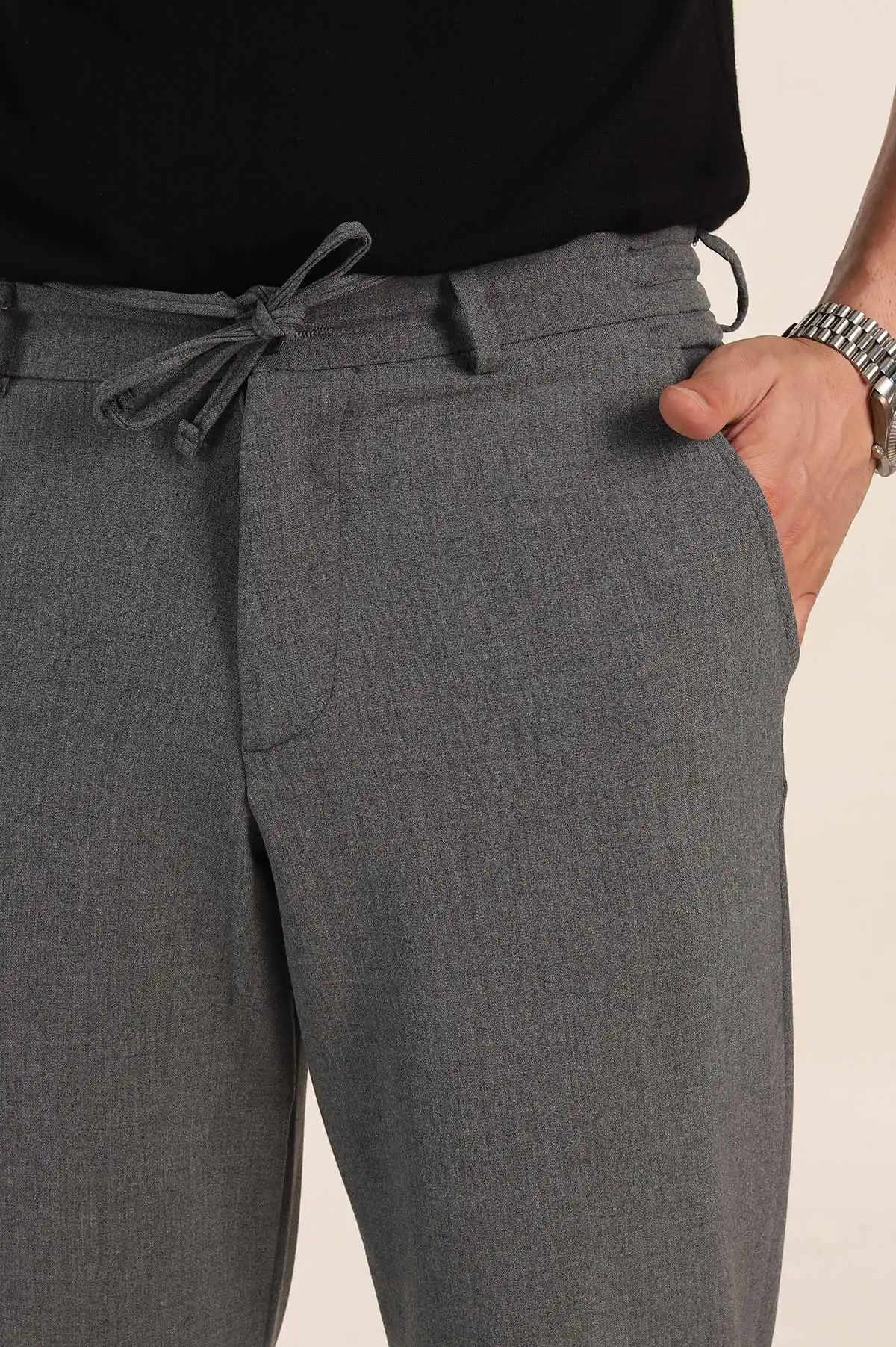 Antrasit Relaxed Fit Bel Bağlamalı Duble Paça Erkek Kumaş Pantolon 368386