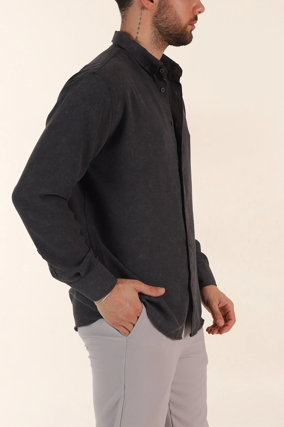 Antrasit Relaxed Fit Desenli Uzun Kollu Erkek Gömlek 369754