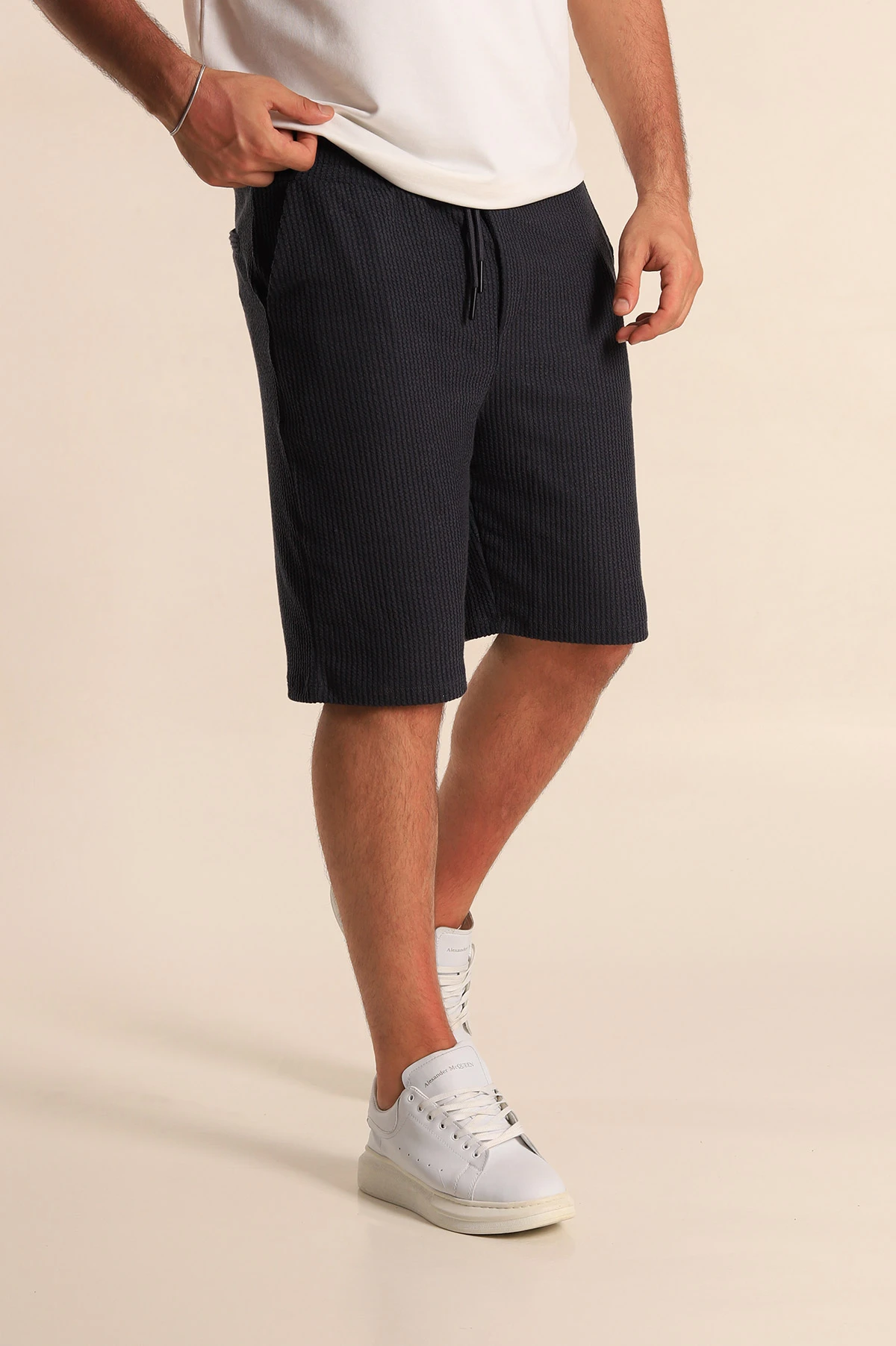 Antrasit Relaxed Fit Fitilli Doku Bel Lastikli Erkek Şort 278785