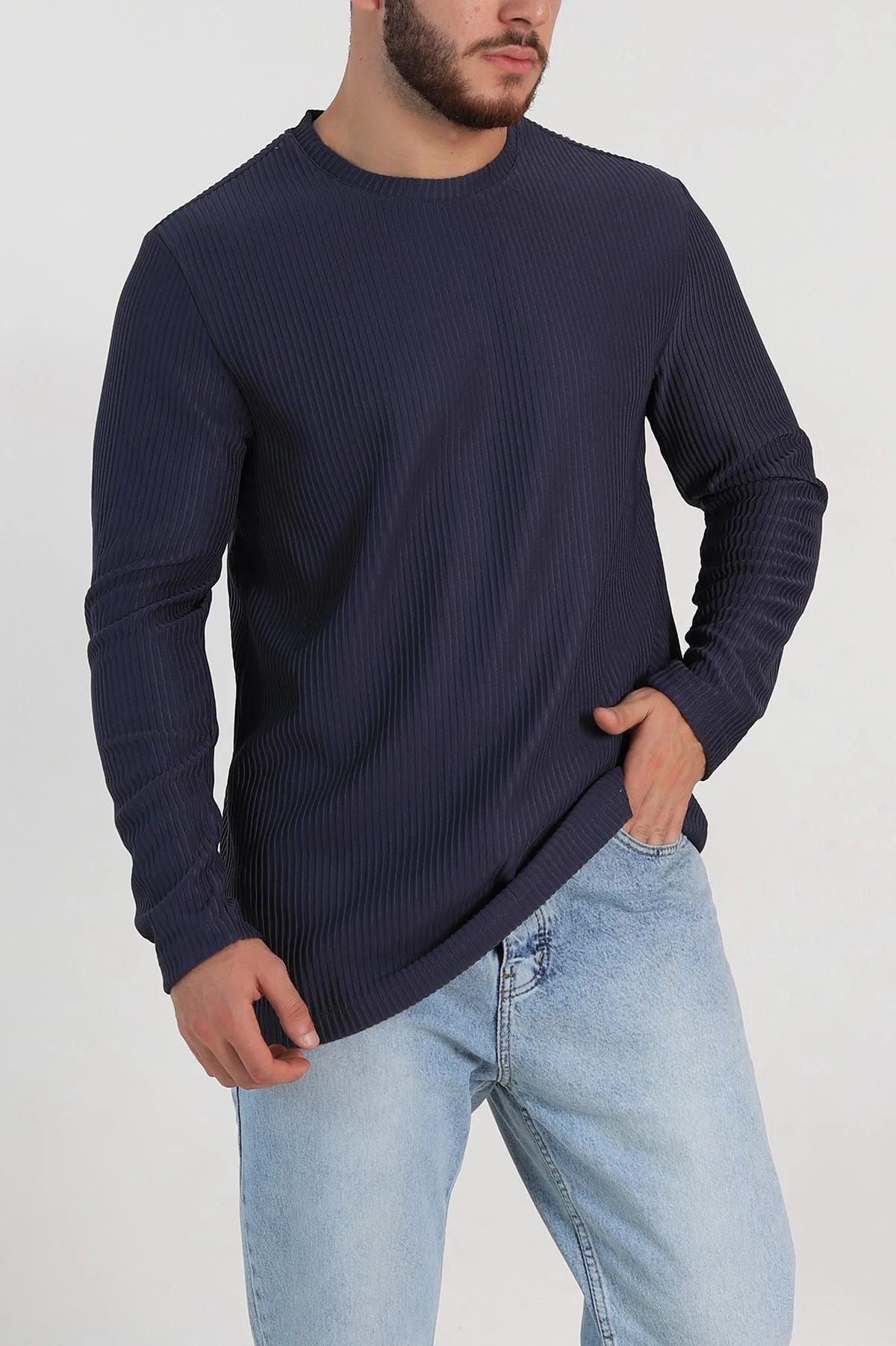 Antrasit Relaxed Fit Fitilli Doku Bisiklet Yaka Erkek Sweatshirt 314142