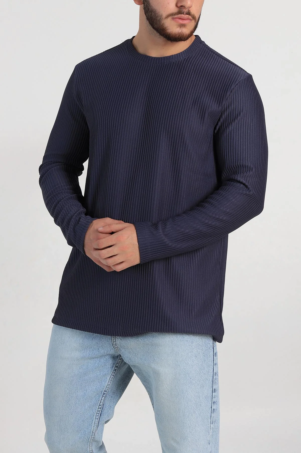Antrasit Relaxed Fit Fitilli Doku Bisiklet Yaka Erkek Sweatshirt 314142