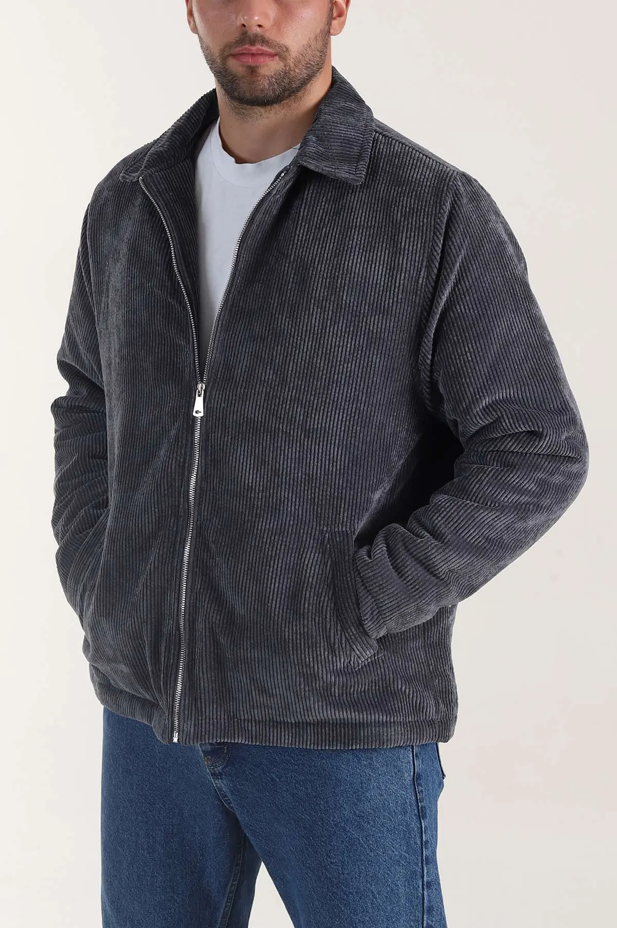 Antrasit Relaxed Fit Fitilli Doku Erkek Kadife Mont 400392