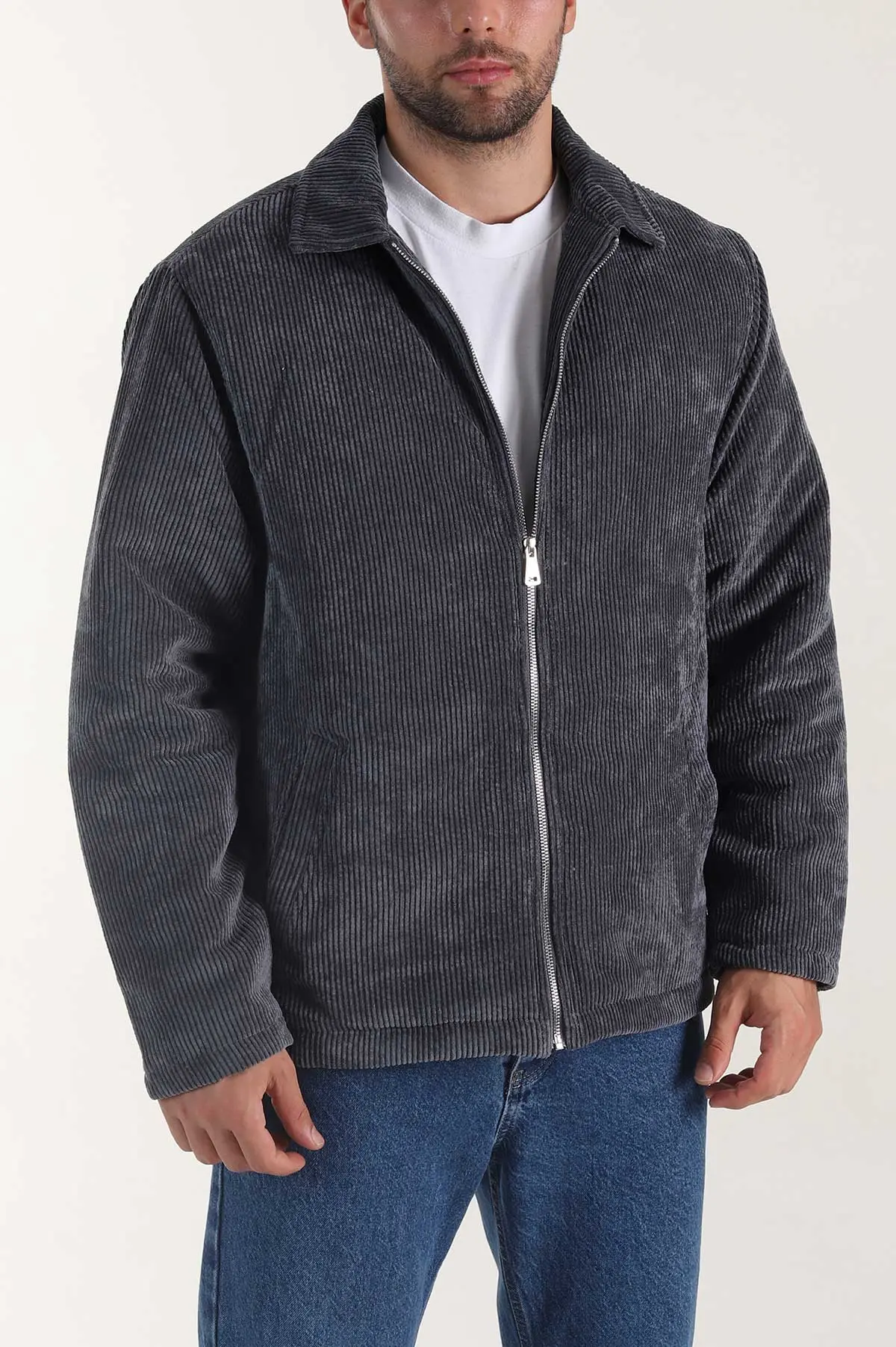 Antrasit Relaxed Fit Fitilli Doku Erkek Kadife Mont 400392