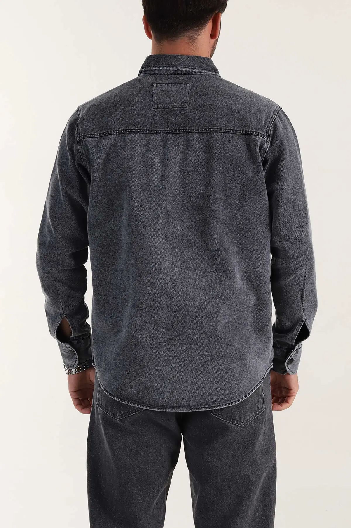 Antrasit Relaxed Fit Gabardin Çift Cepli Yıkamalı Erkek Gömlek 397971