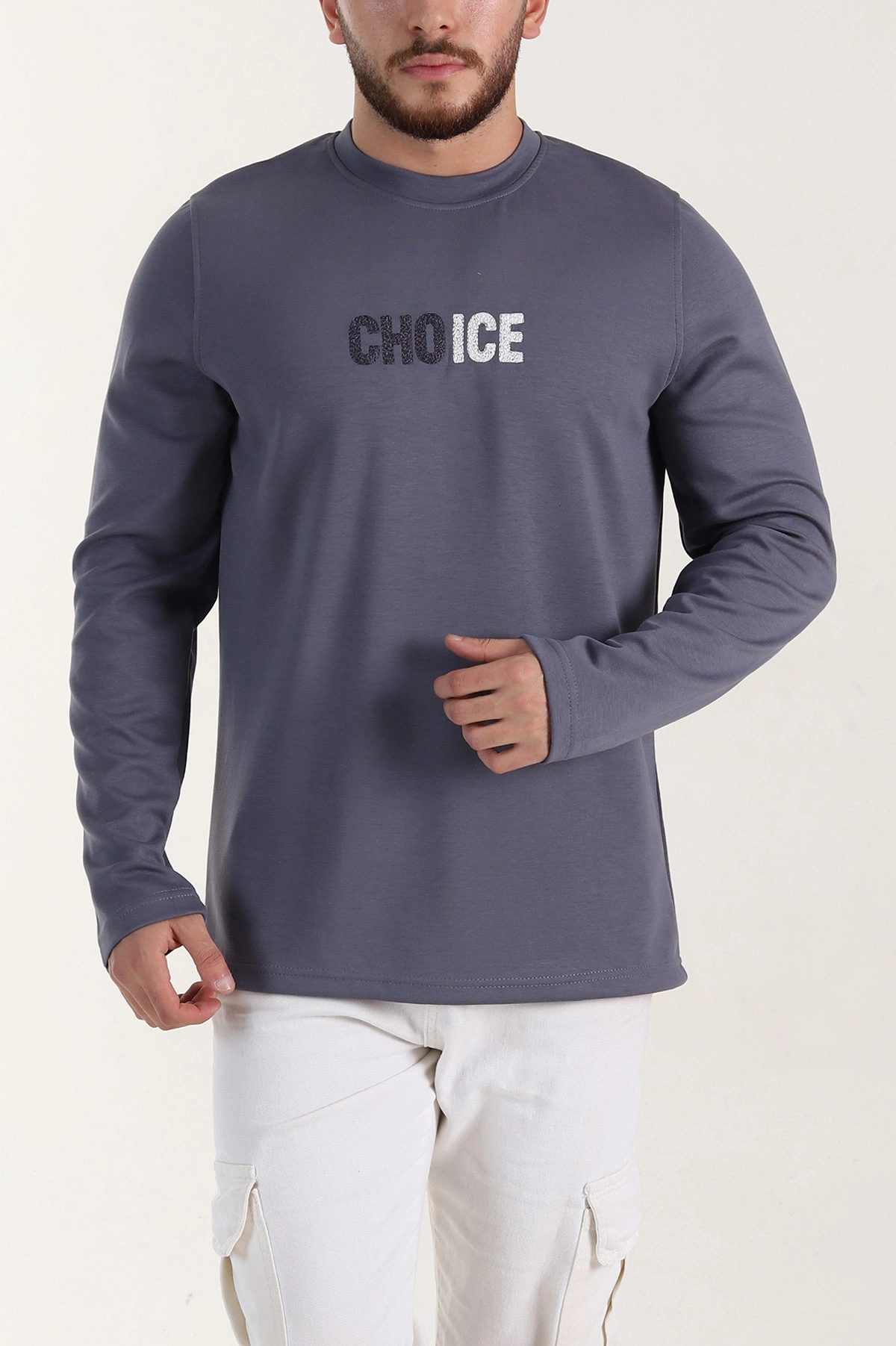 Antrasit Relaxed Fit Oysho Kumaş Nakışlı Yazı Detay Erkek Sweatshirt 399389