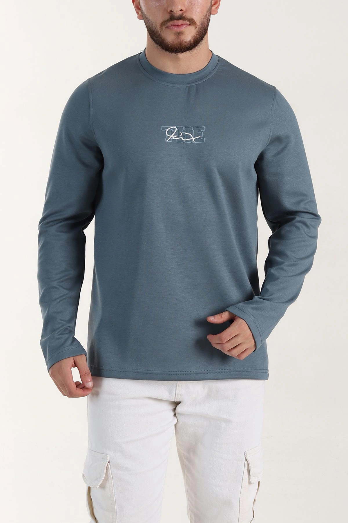 Antrasit Relaxed Fit Oysho Kumaş Nakışlı Yazı Detay Erkek Sweatshirt 399395