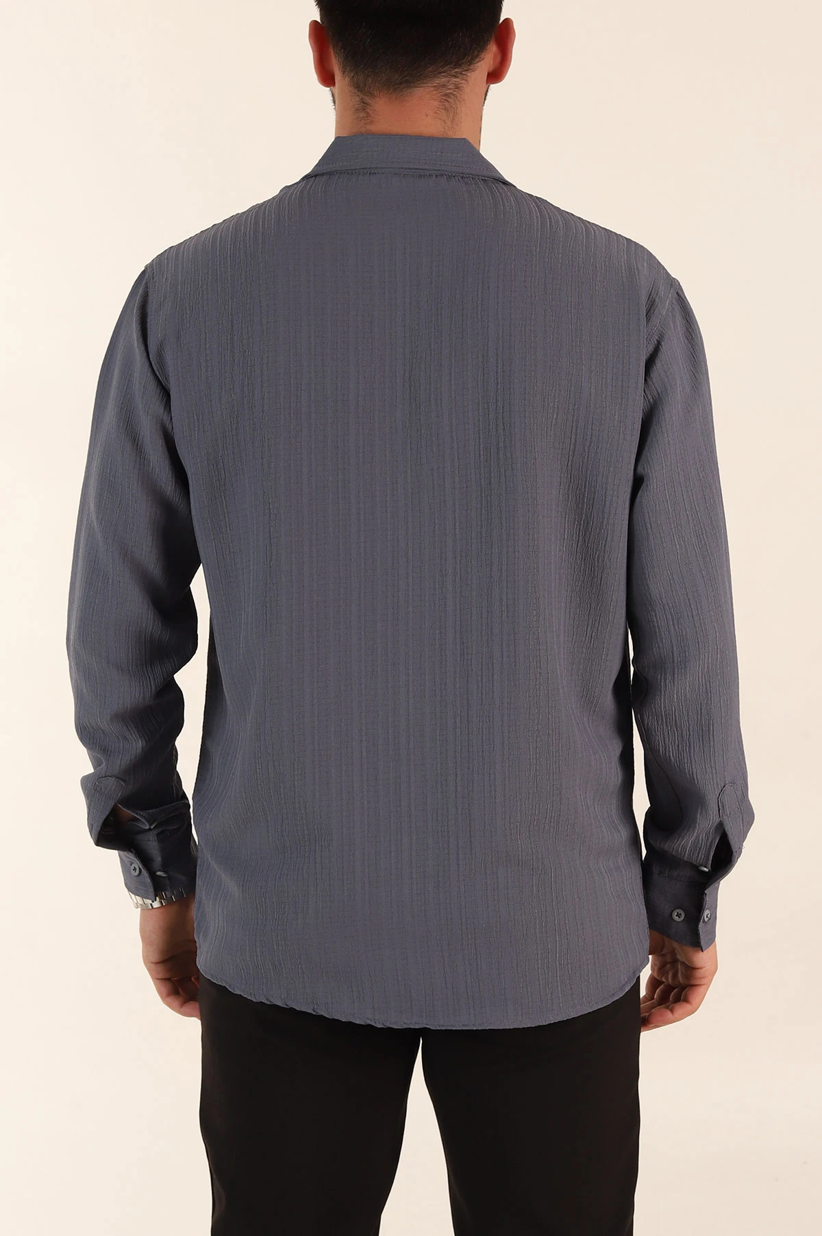 Antrasit Relaxed Fit Pliseli Uzun Kollu Erkek Gömlek 369583