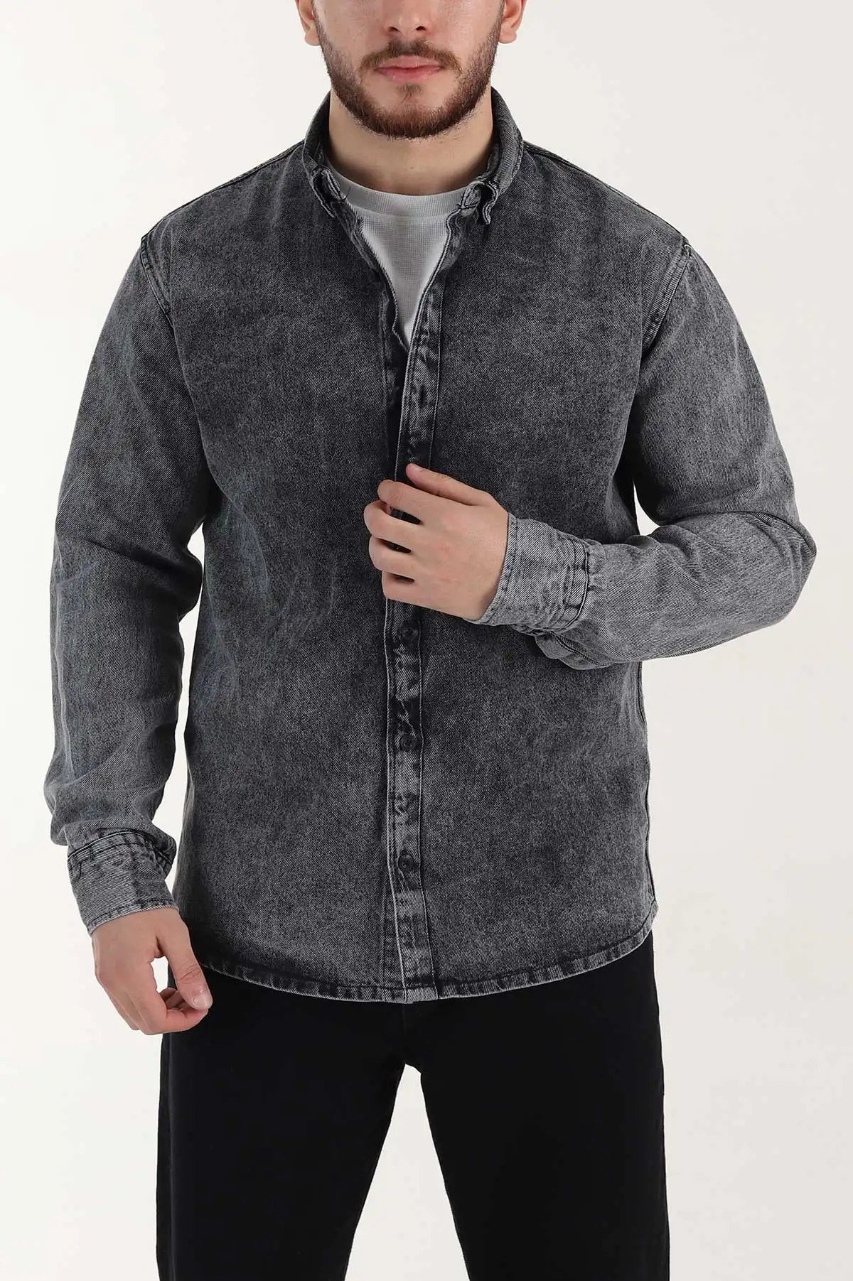 Antrasit Relaxed Fit Yıkamalı Erkek Kot Gömlek 399958