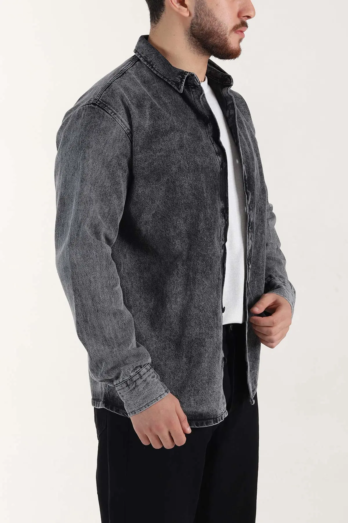 Antrasit Relaxed Fit Yıkamalı Erkek Kot Gömlek 399958