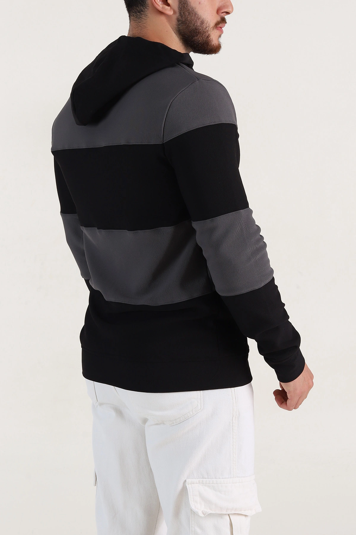 Antrasit Siyah Cep Detaylı Yazılı Kapüşonlu Erkek Sweatshirt 396160