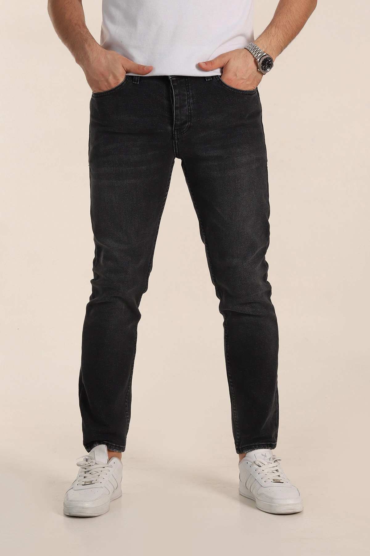 Antrasit Skinny Fit Yıkamalı Taşlama Detaylı Erkek Kot Pantolon 354427