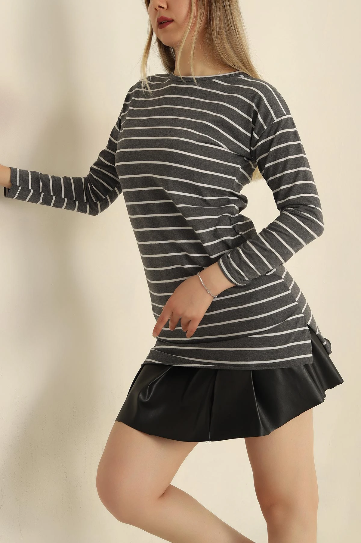 Antrasit Süprem Çizgili Tunik 250796