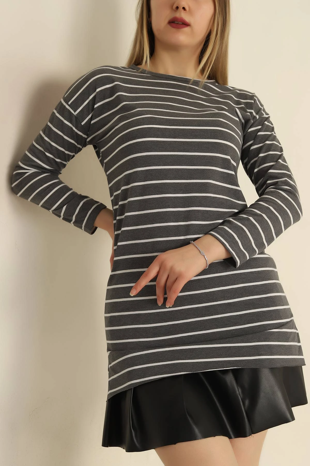Antrasit Süprem Çizgili Tunik 250796