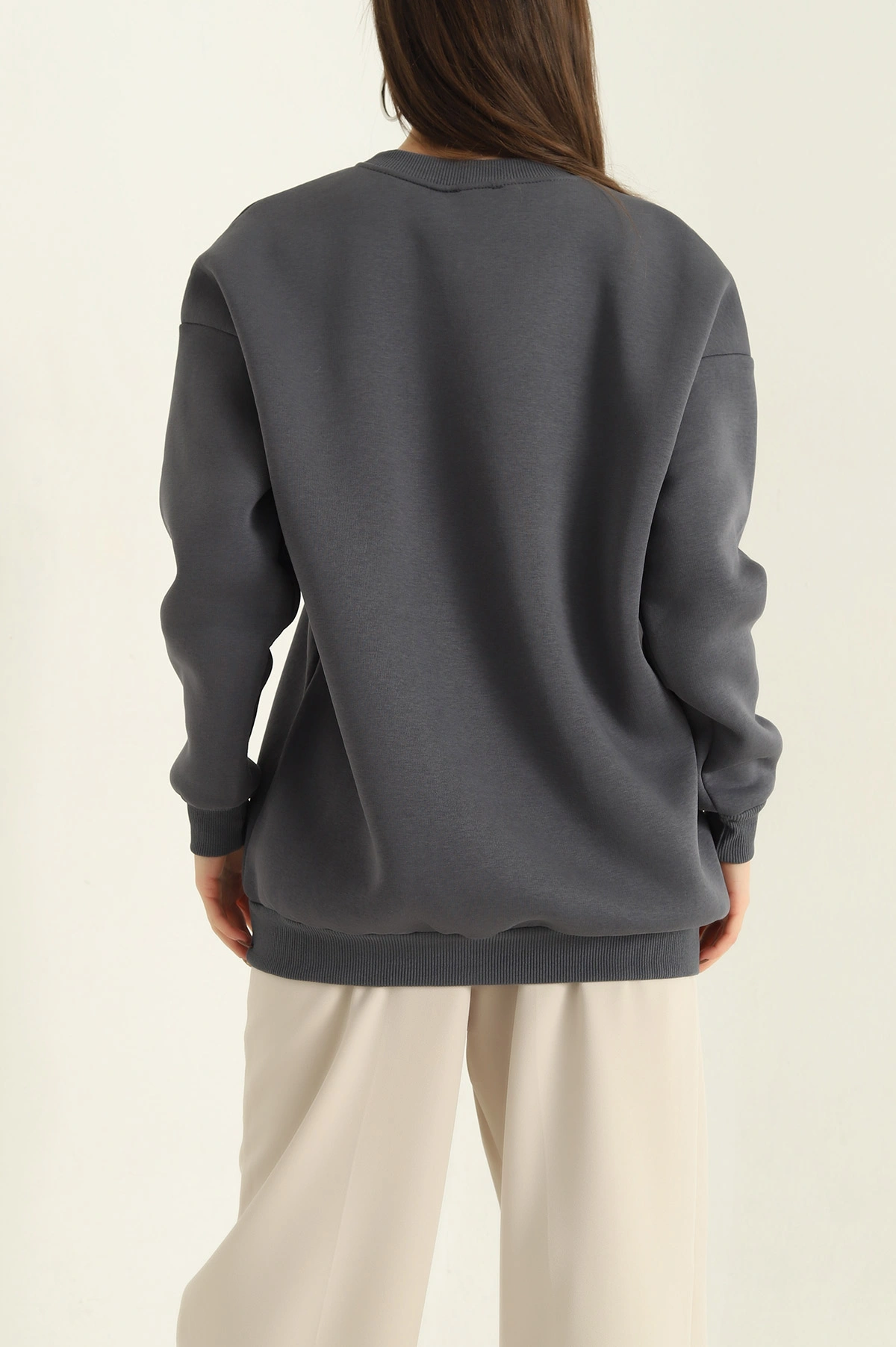 Antrasit Taş İşlemeli Şardonlu Üç İp Sweat 328993