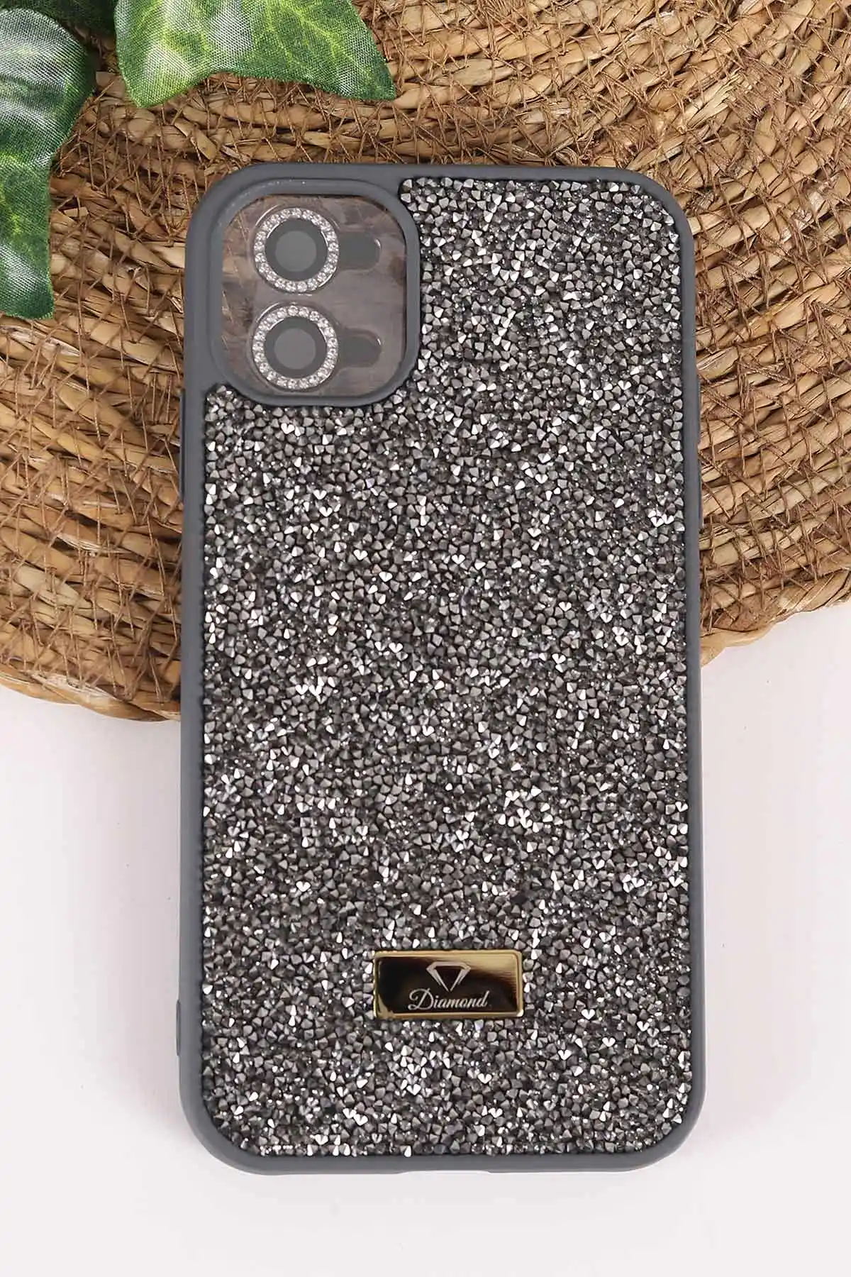 Antrasit TeknoCase İPhone 11 Uyumlu Ella Diamond Case Serisi Lens Hediyeli Sert Silikon Telefon Kılıfı 457725