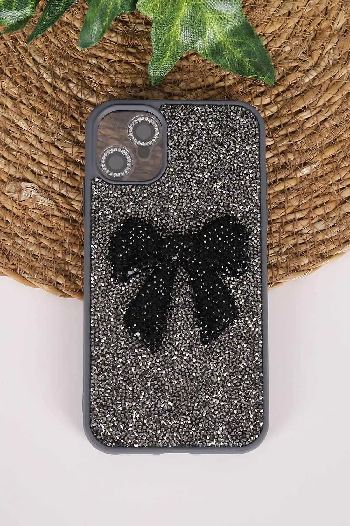 Antrasit TeknoCase İPhone 11 Uyumlu Nelly Diamond Serisi Taşlı Lens Hediyeli Sert Silikon Telefon Kılıfı 480919