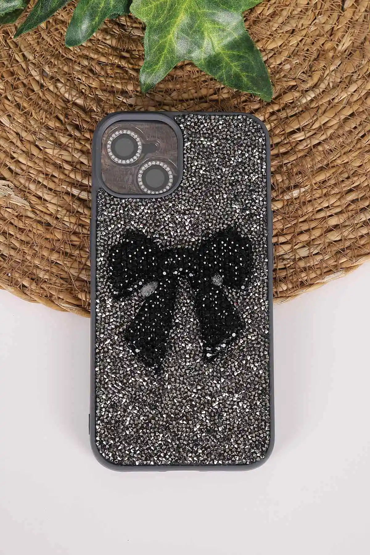Antrasit TeknoCase İPhone 13 Uyumlu Nelly Diamond Serisi Taşlı Lens Hediyeli Sert Silikon Telefon Kılıfı 480923
