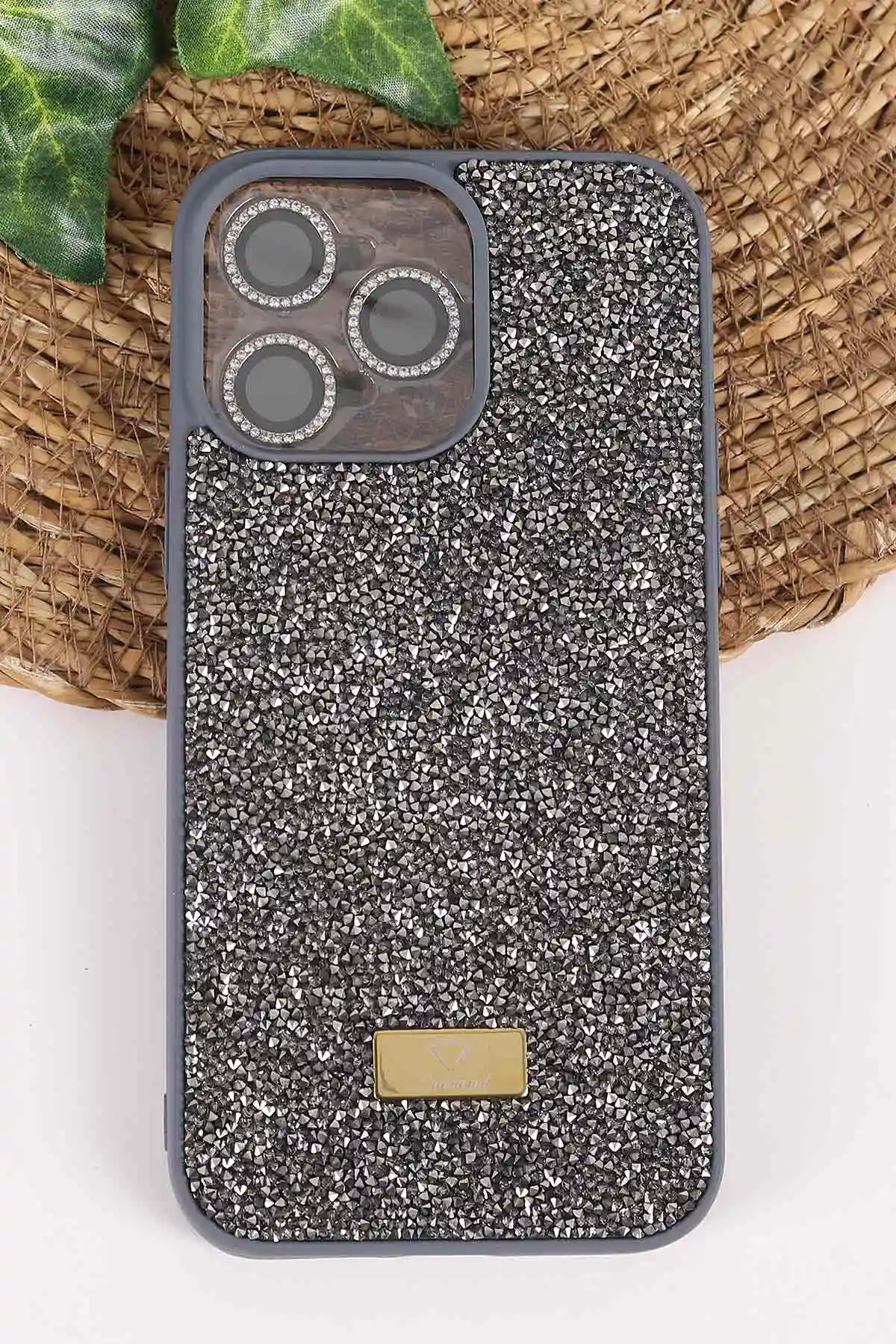 Antrasit TeknoCase İPhone 14 Pro Max Uyumlu Ella Diamond Case Serisi Lens Hediyeli Sert Silikon Telefon Kılıfı 457739
