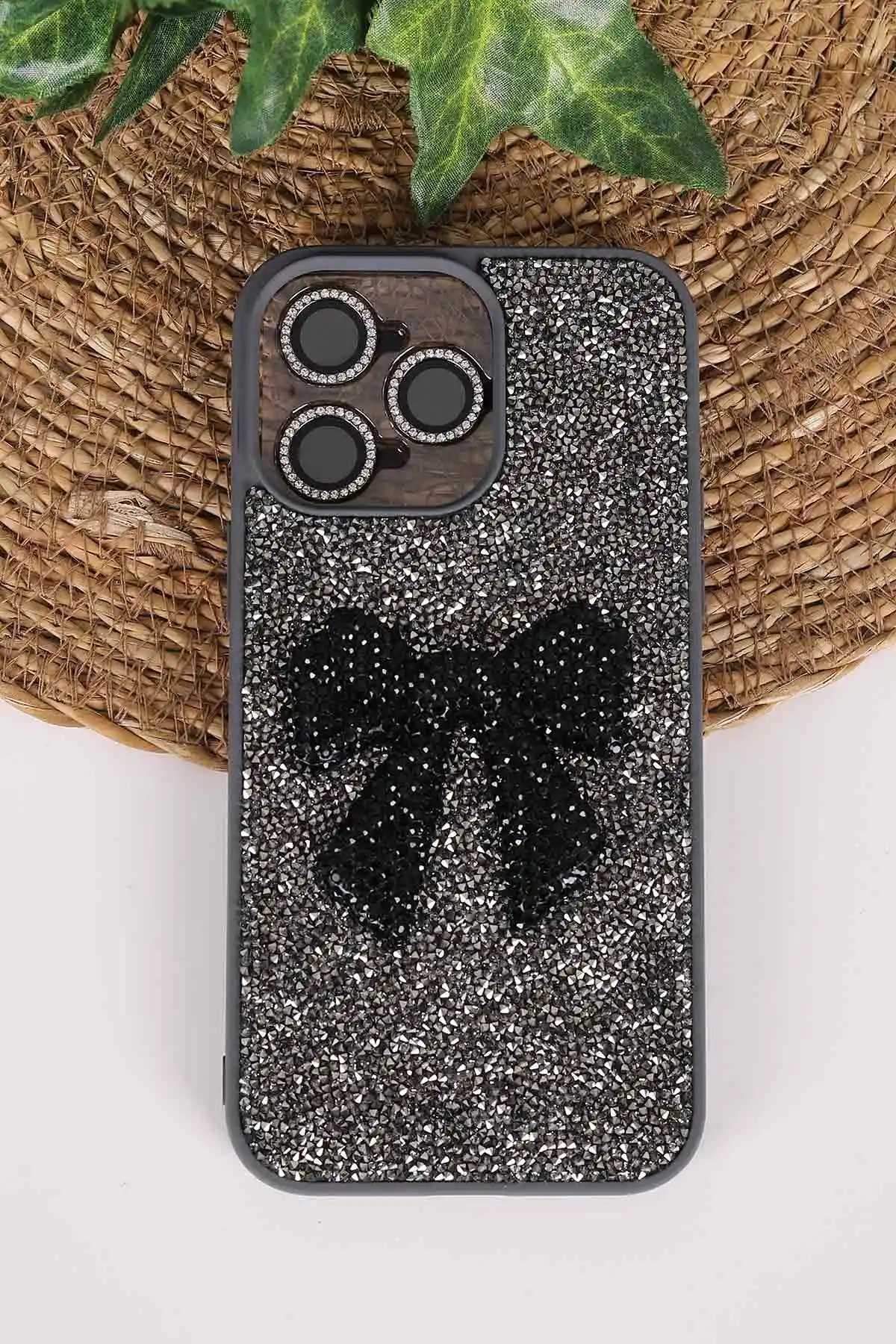 Antrasit TeknoCase İPhone 14 Pro Max Uyumlu Nelly Diamond Serisi Taşlı Lens Hediyeli Sert Silikon Telefon Kılıfı 480931