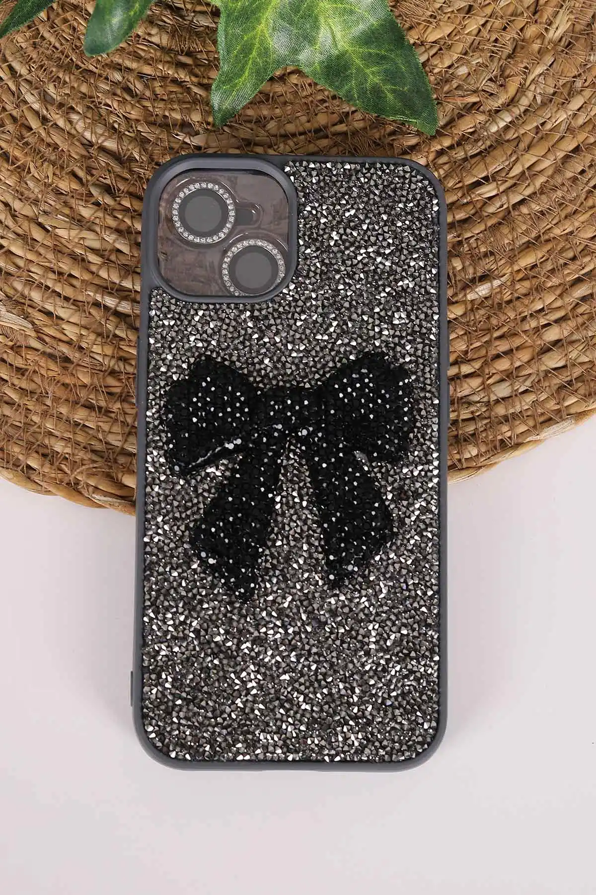 Antrasit TeknoCase İPhone 14 Uyumlu Nelly Diamond Serisi Taşlı Lens Hediyeli Sert Silikon Telefon Kılıfı 480927