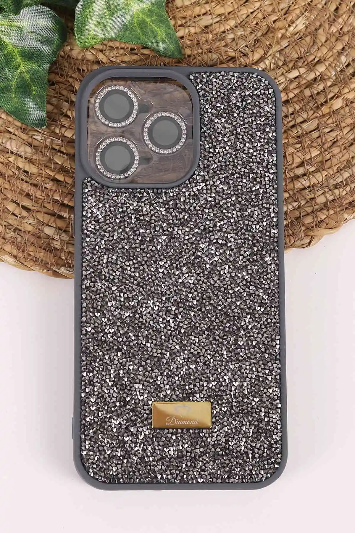 Antrasit TeknoCase İPhone 15 Pro Max Uyumlu Ella Diamond Case Serisi Lens Hediyeli Sert Silikon Telefon Kılıfı 457762