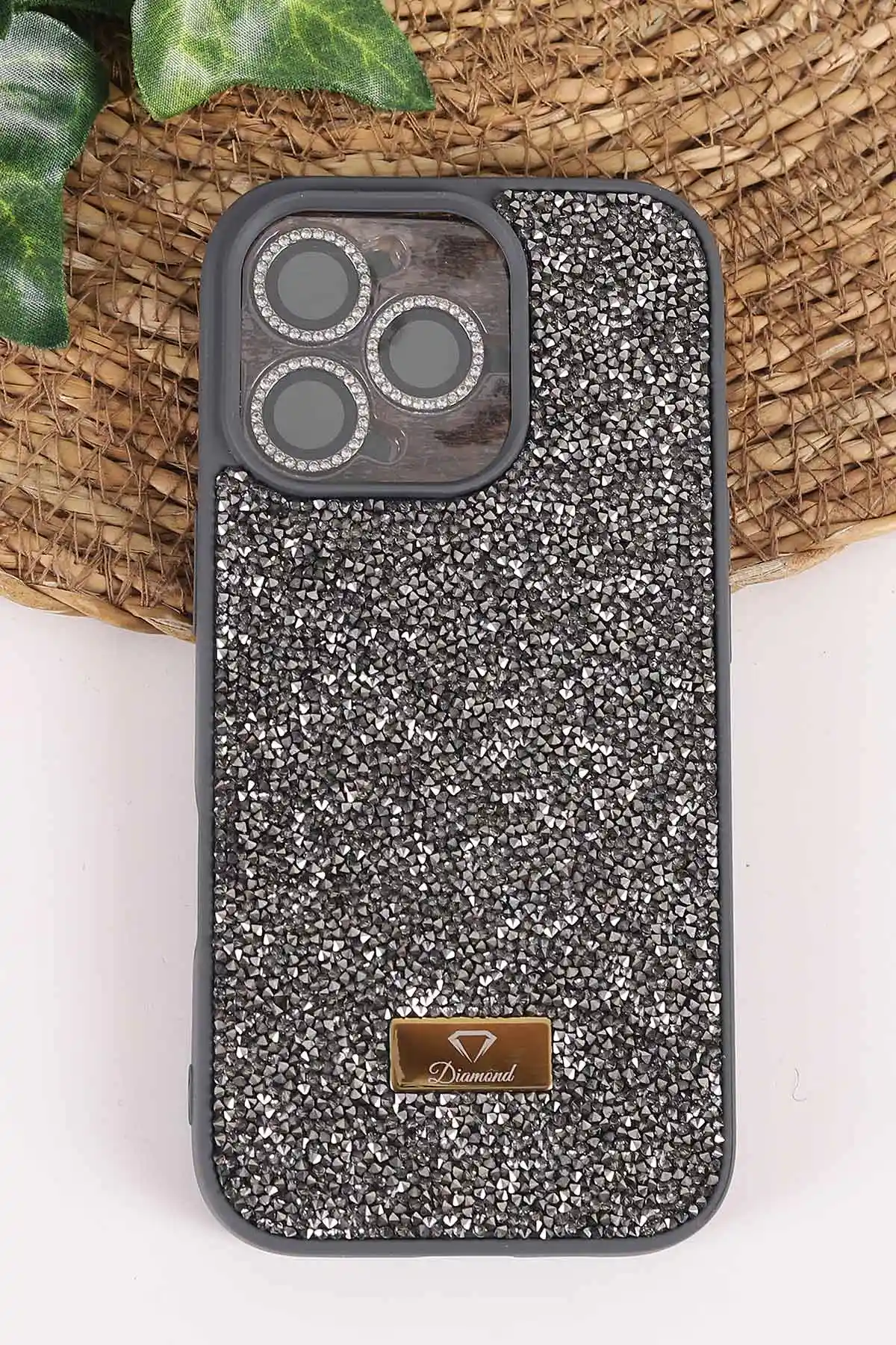 Antrasit TeknoCase İPhone 16 Pro Uyumlu Ella Diamond Case Serisi Lens Hediyeli Sert Silikon Telefon Kılıfı 457817
