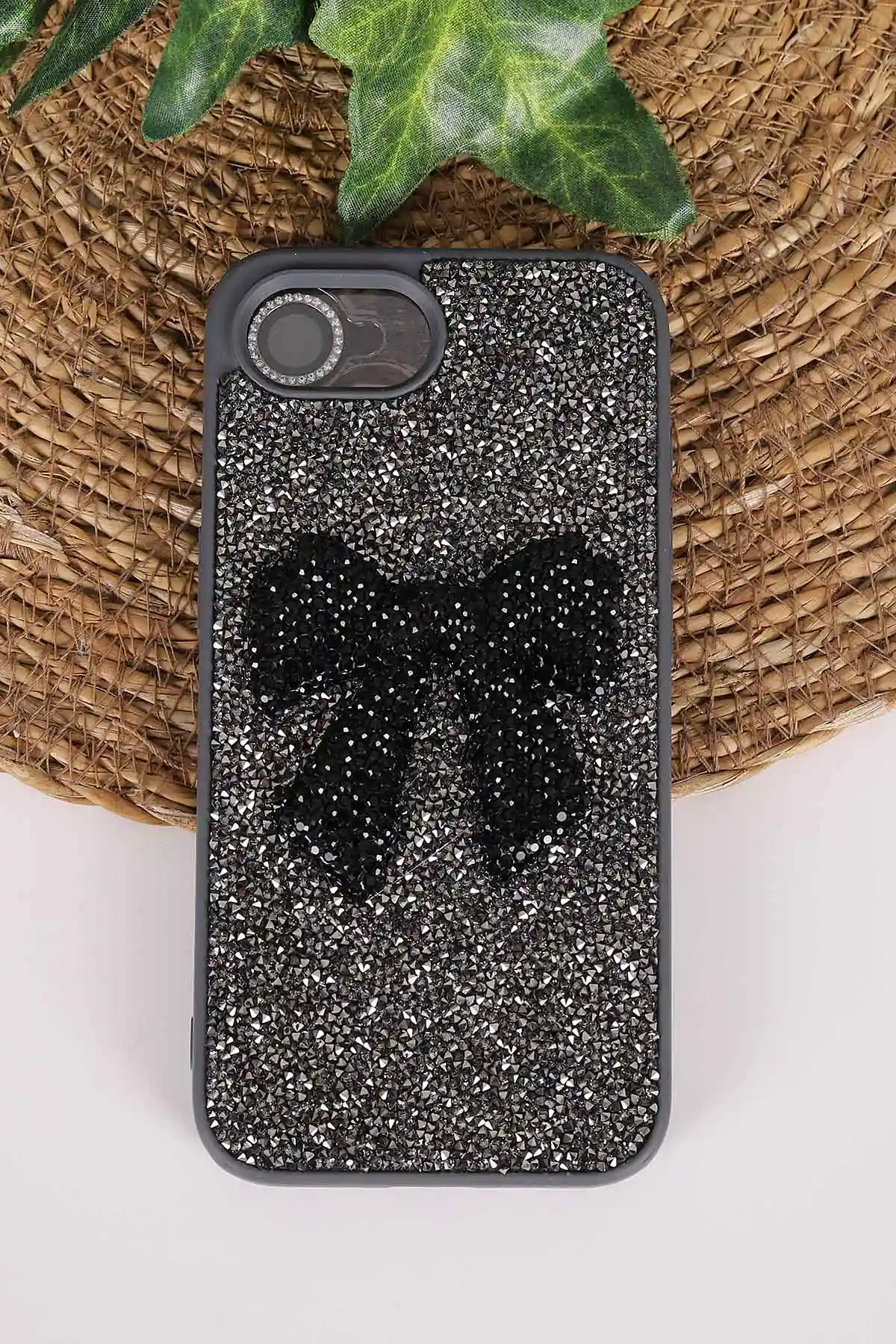 Antrasit TeknoCase İPhone 16E & 17E Uyumlu Nelly Diamond Serisi Taşlı Lens Hediyeli Sert Silikon Telefon Kılıfı 480975