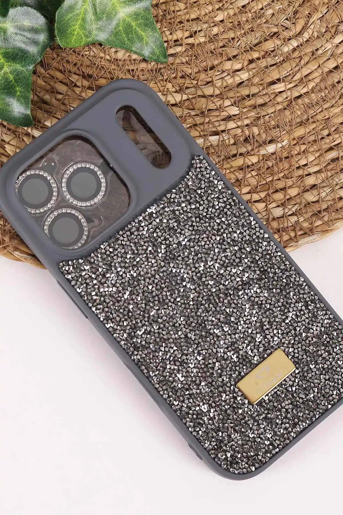Antrasit TeknoCase İPhone 17 Pro Uyumlu Ella Diamond Case Serisi Lens Hediyeli Sert Silikon Telefon Kılıfı 457829