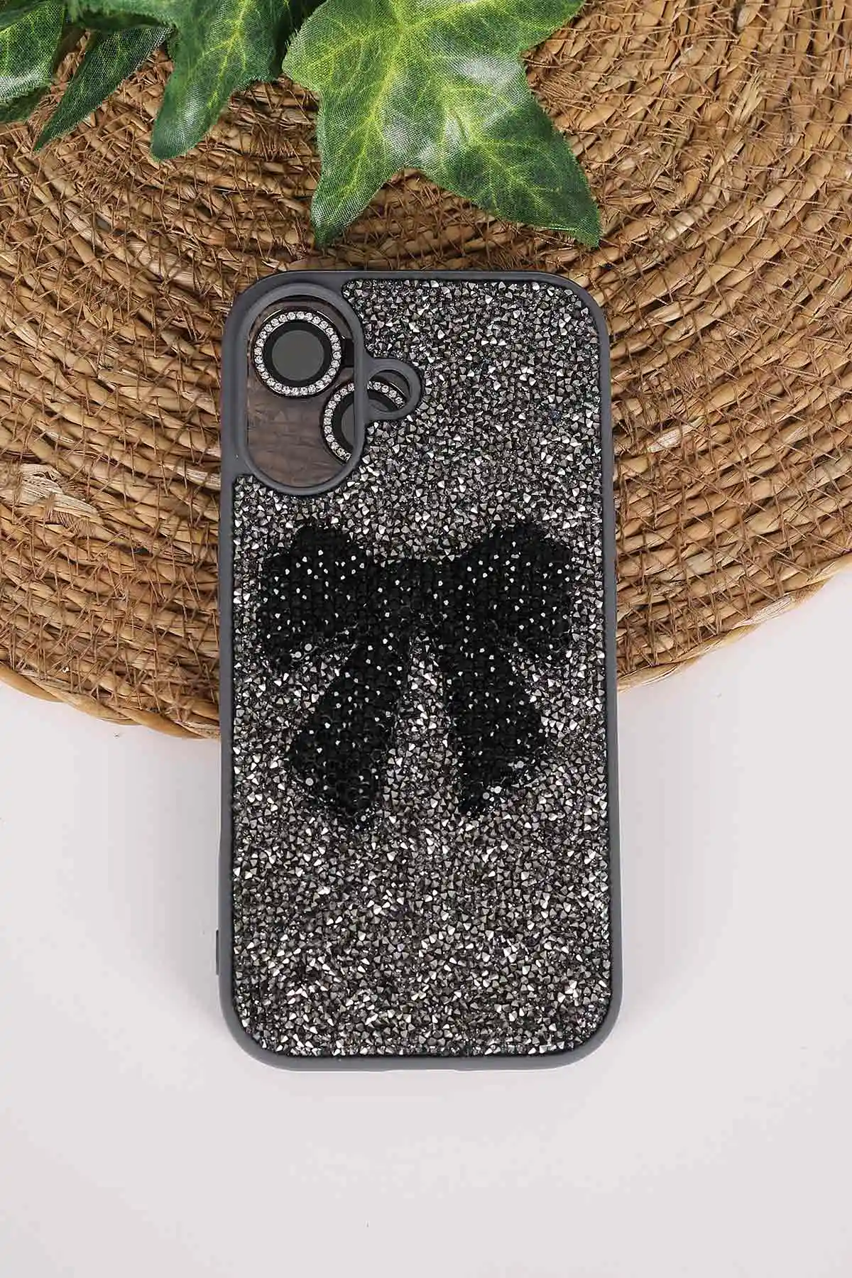Antrasit TeknoCase İPhone 17 Uyumlu Nelly Diamond Serisi Taşlı Lens Hediyeli Sert Silikon Telefon Kılıfı 480962