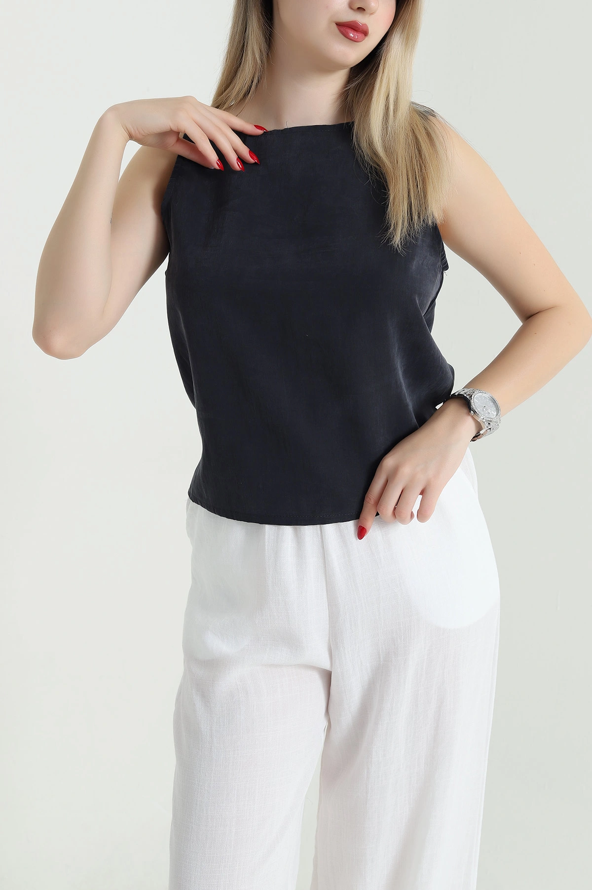 Antrasit Tensel Modal Kolsuz Kadın Bluz 467143