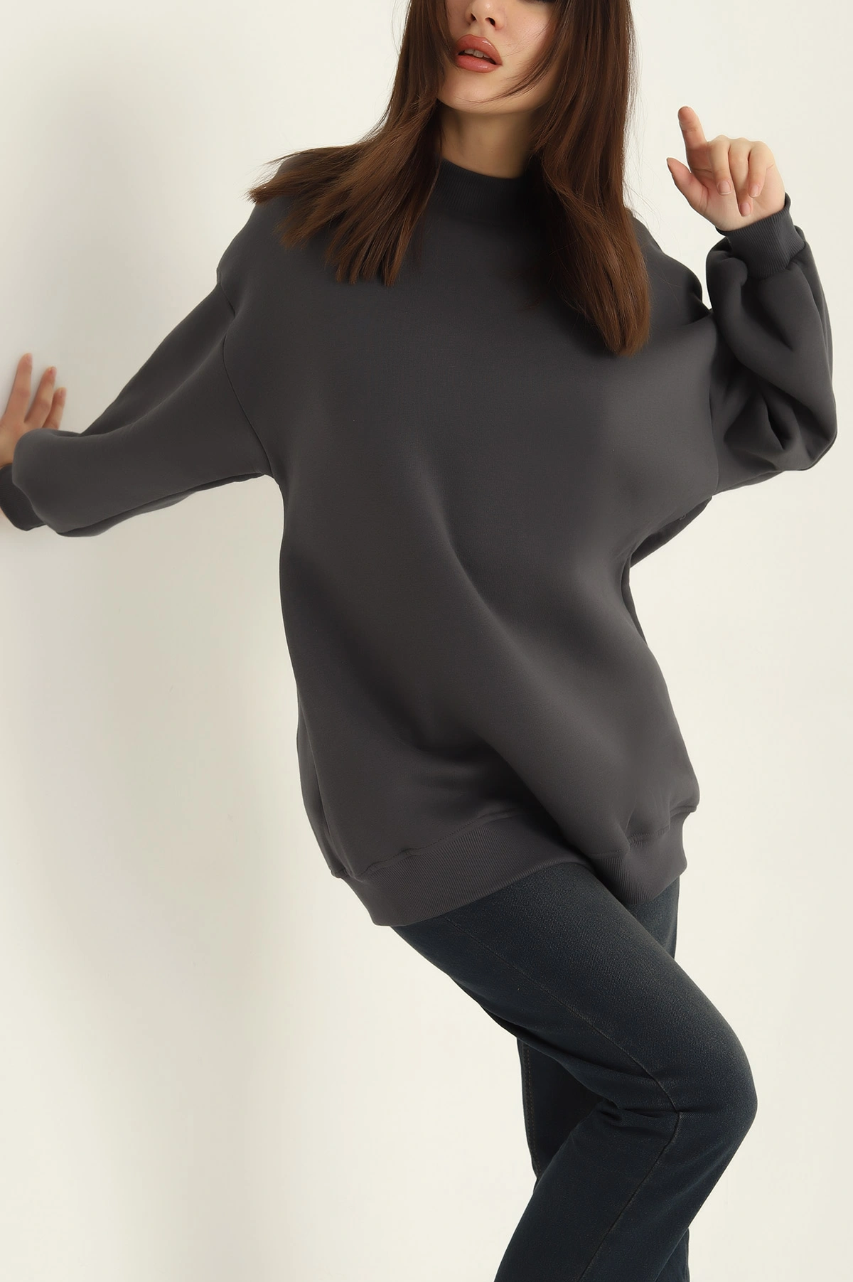 Antrasit Üç İplik Şardonlu Sweat Tunik 321589