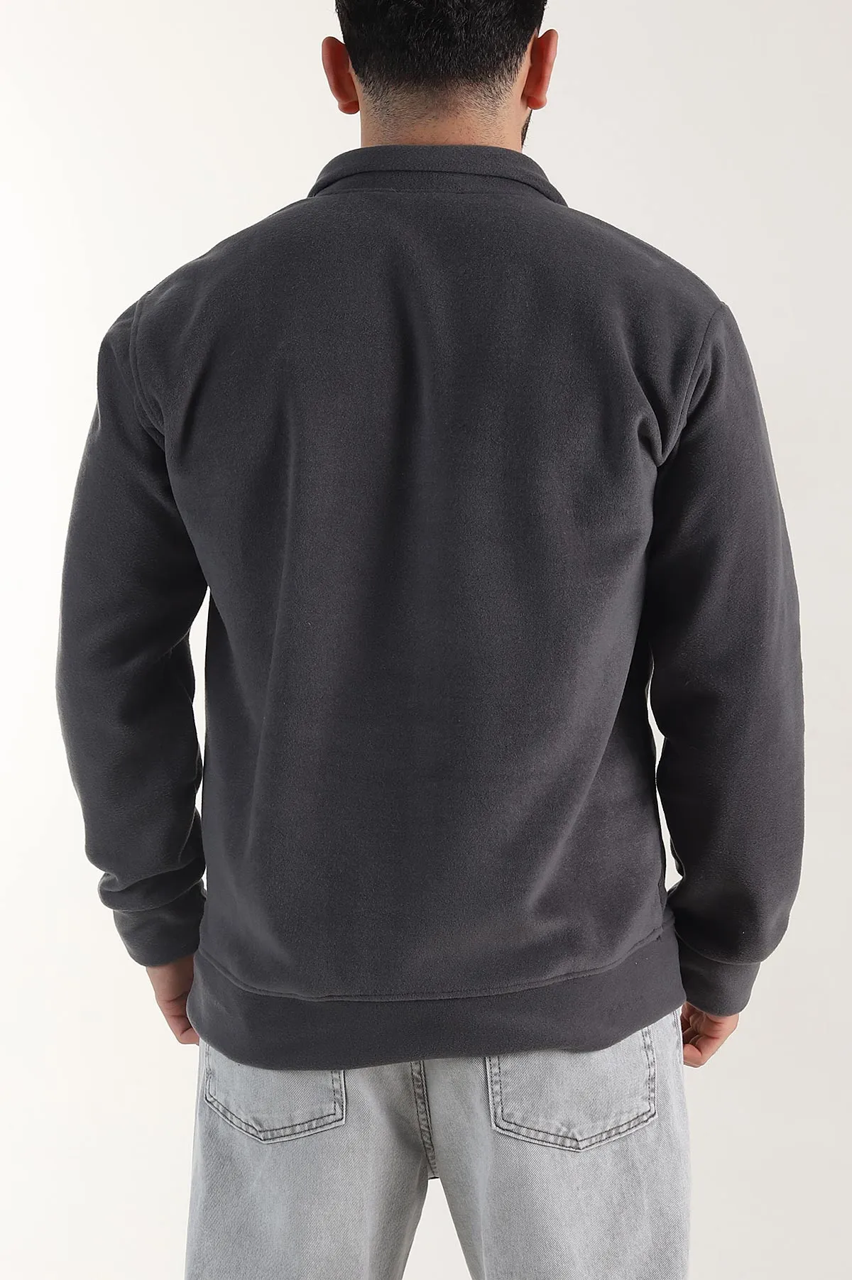 Antrasit Yarım Fermuarlı Nakış Detaylı Dik Yaka Polar Kumaş Erkek Sweatshirt 404238